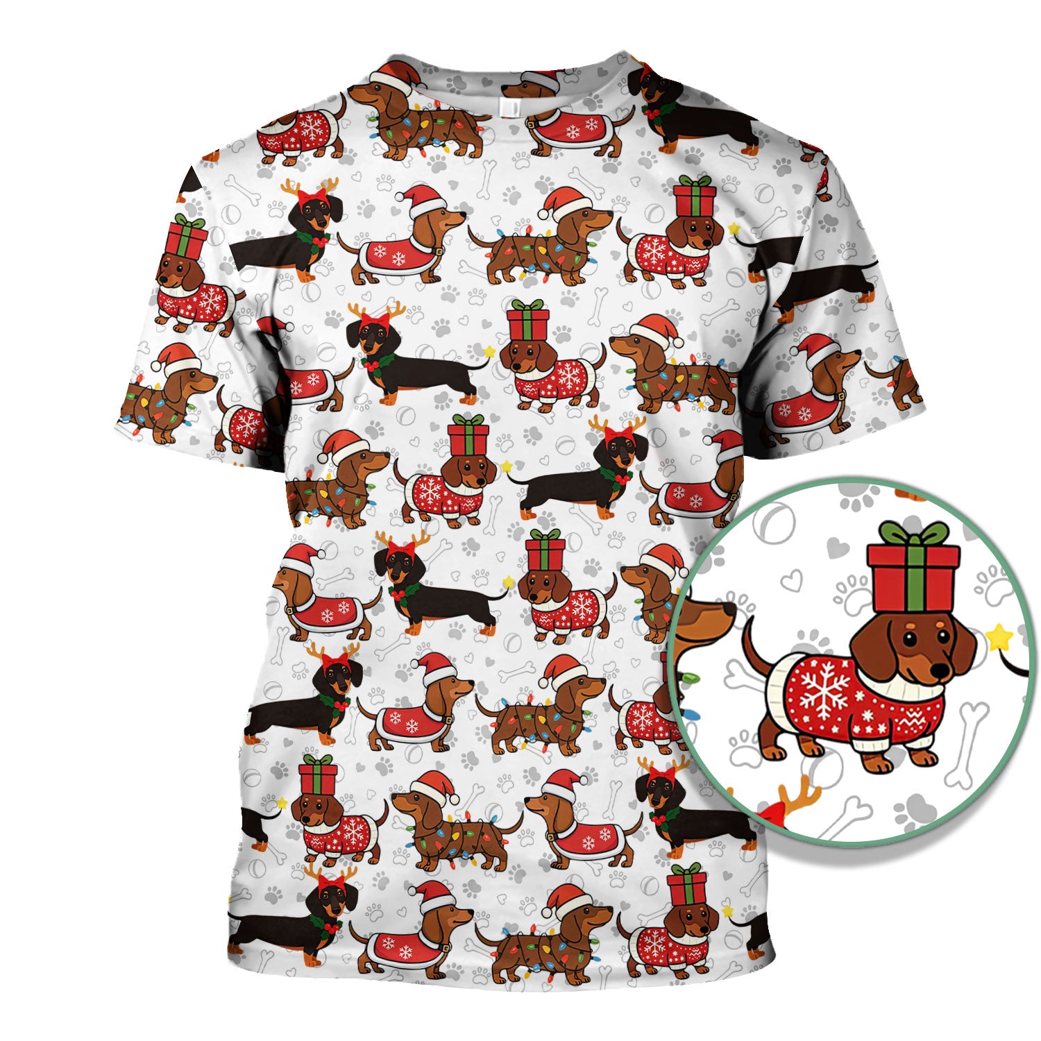 Cute Christmas Dachshund Shirt - Funny Wiener Dog in Santa Costume Multi Colors - Holiday Sausage Dog T-Shirt Gift for Pet Lovers