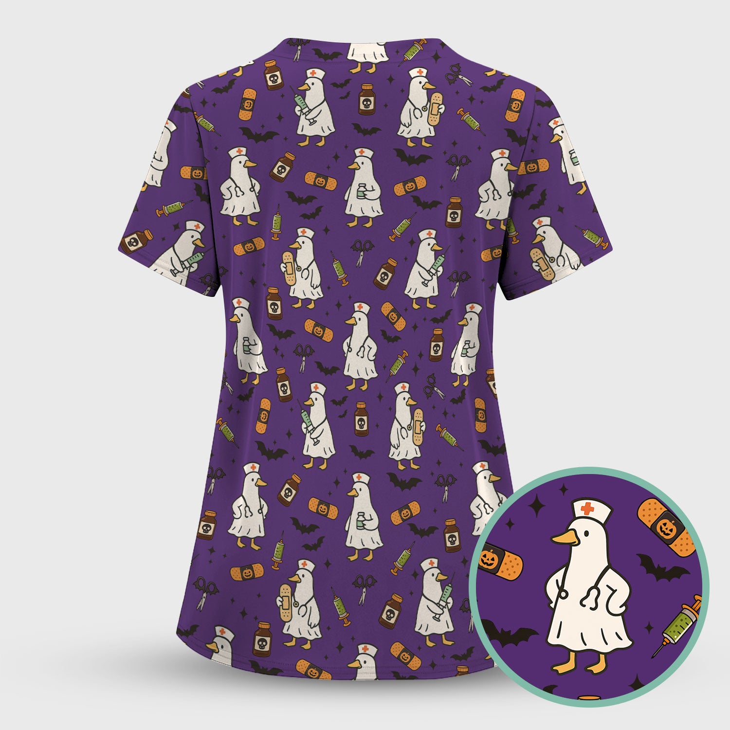 Goose Halloween Nurse Scrub Set - Quirky Duck Medical Pattern - Funny Spooky Nursing Outfit Gift for Women RN LPN CNA