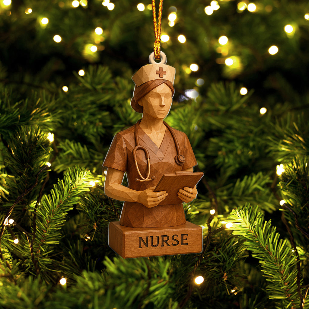Custom Name Nurse Ornament, Personalized Wooden Nurse Figurine Decor, Xmas Healthcare Gift for Nursing