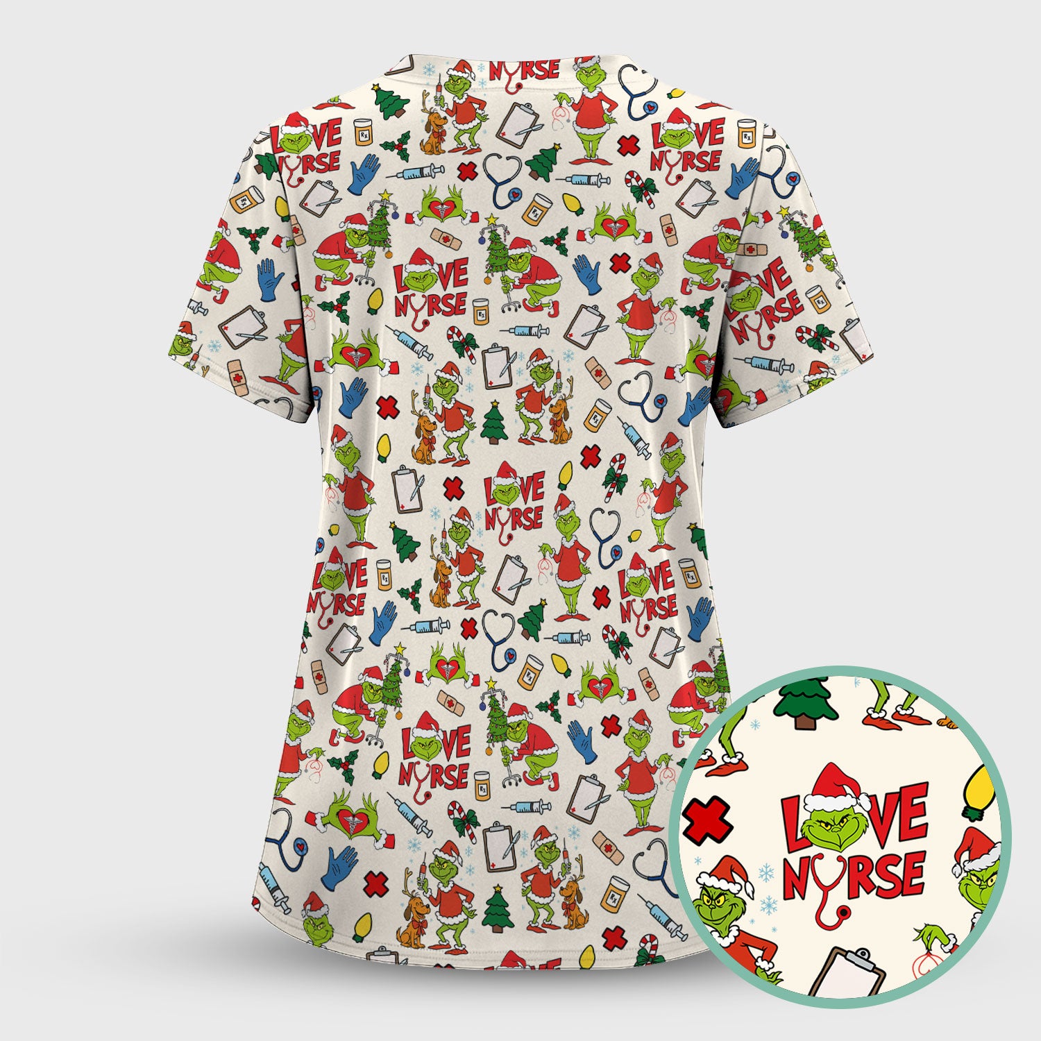Grinch Nurse Scrub Shirt Multi Colors - Love Nurse Christmas Scrub Top - Funny Holiday Nursing Workwear with Pockets