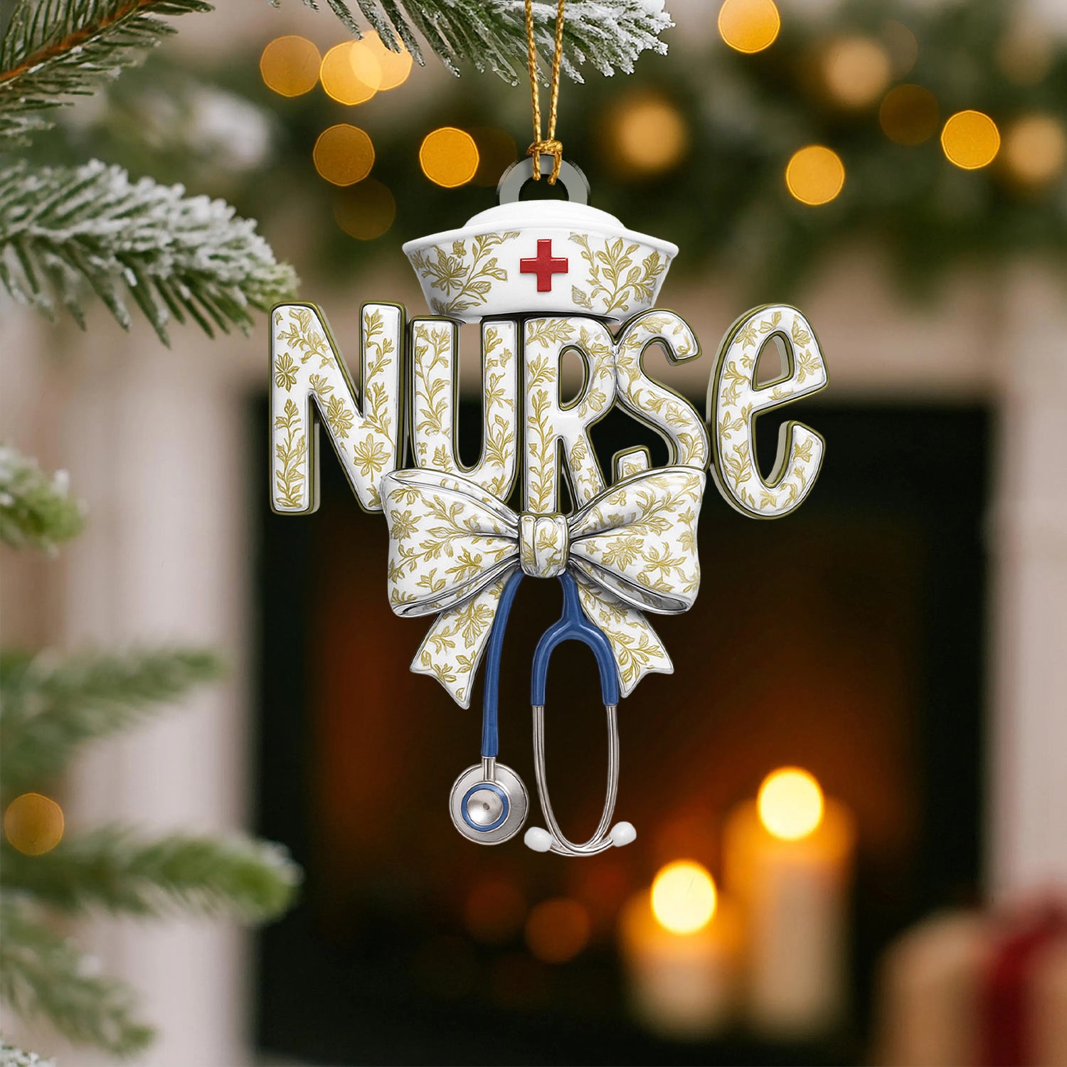 Toile De Jouy Nurse Ornament – Elegant Floral Christmas Ornament for Nurses, Custom Medical Ornament, RN LPN CNA Gift
