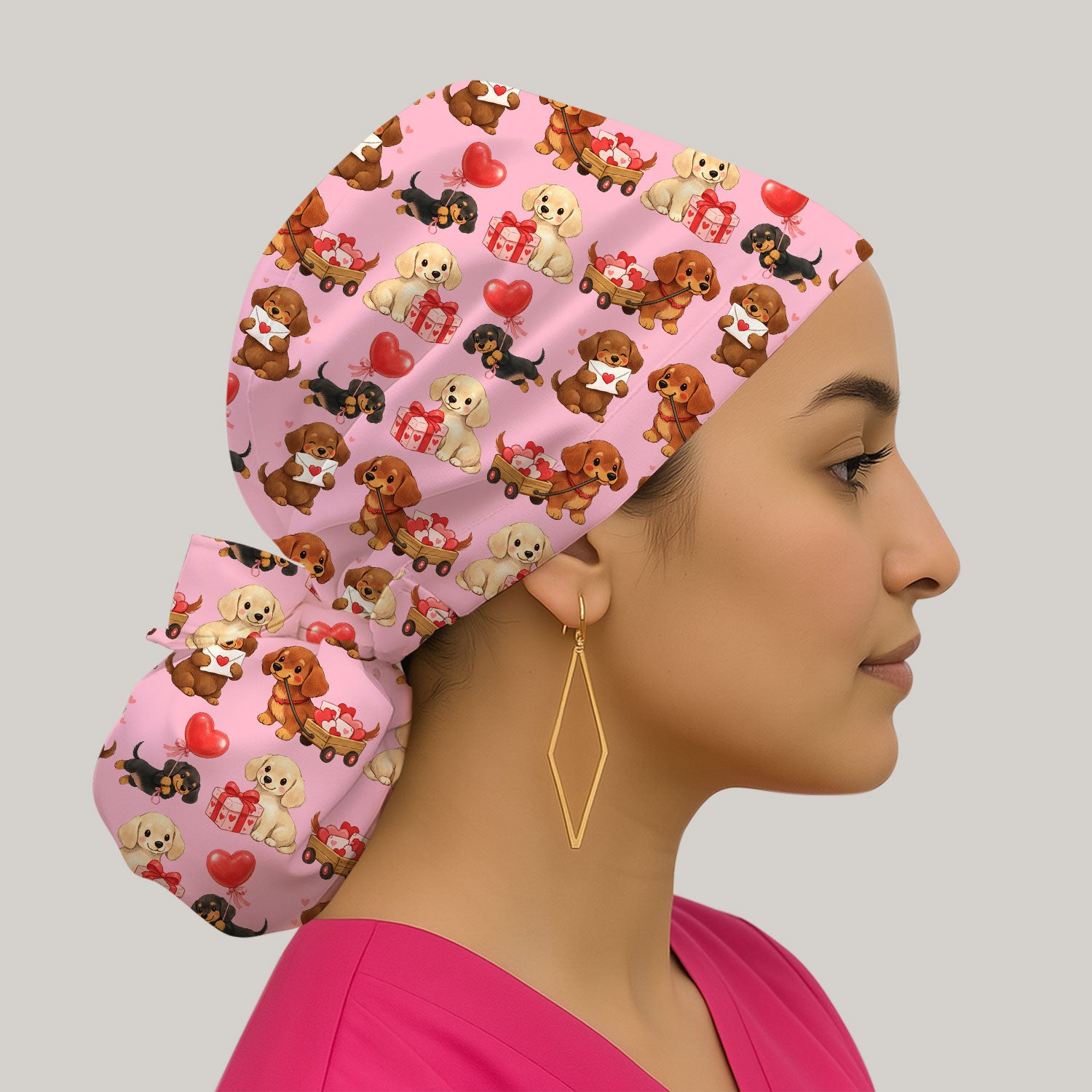 Cute Dachshund Nurse Scrub Cap For Nurses, Wiener Dog Pattern Nurse Hat, Breathable Fabrics Nursing Uniform