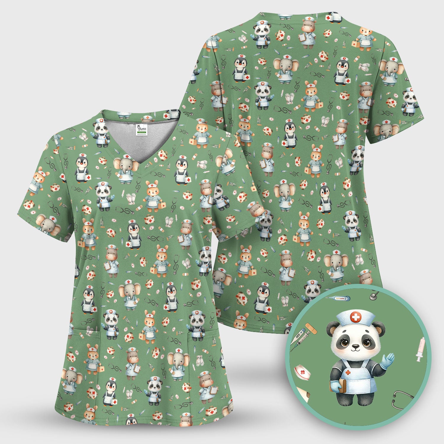 Cute Animal Scrub Top for Women - Funny Panda Rabbit Penguin Shirt - Breathable Med Uniform - Comfortable Scrubs for Nurses