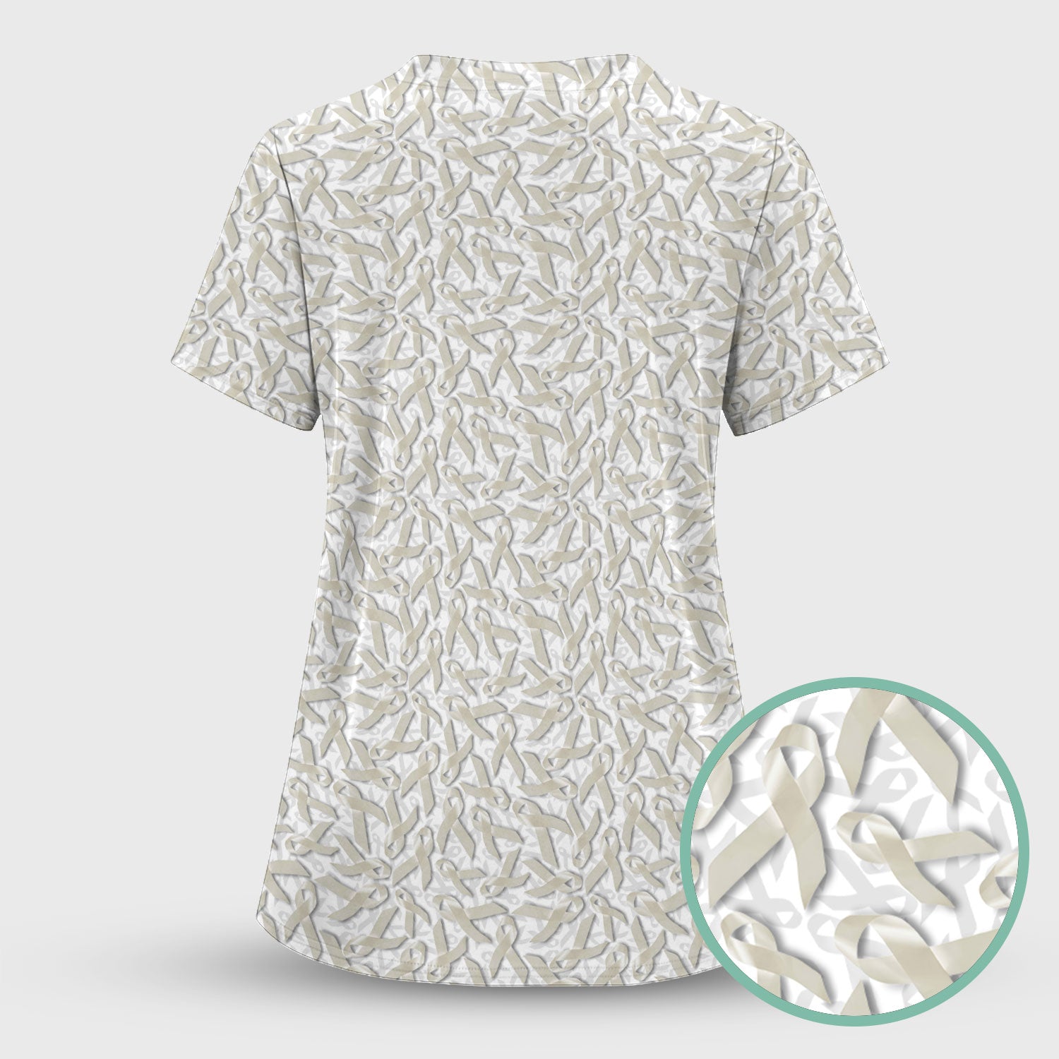 Cancer Awareness Scrub Top with White Ribbon - Lung Cancer Support Nurse Shirt - Inspirational Gift for Fighters Survivors & Families