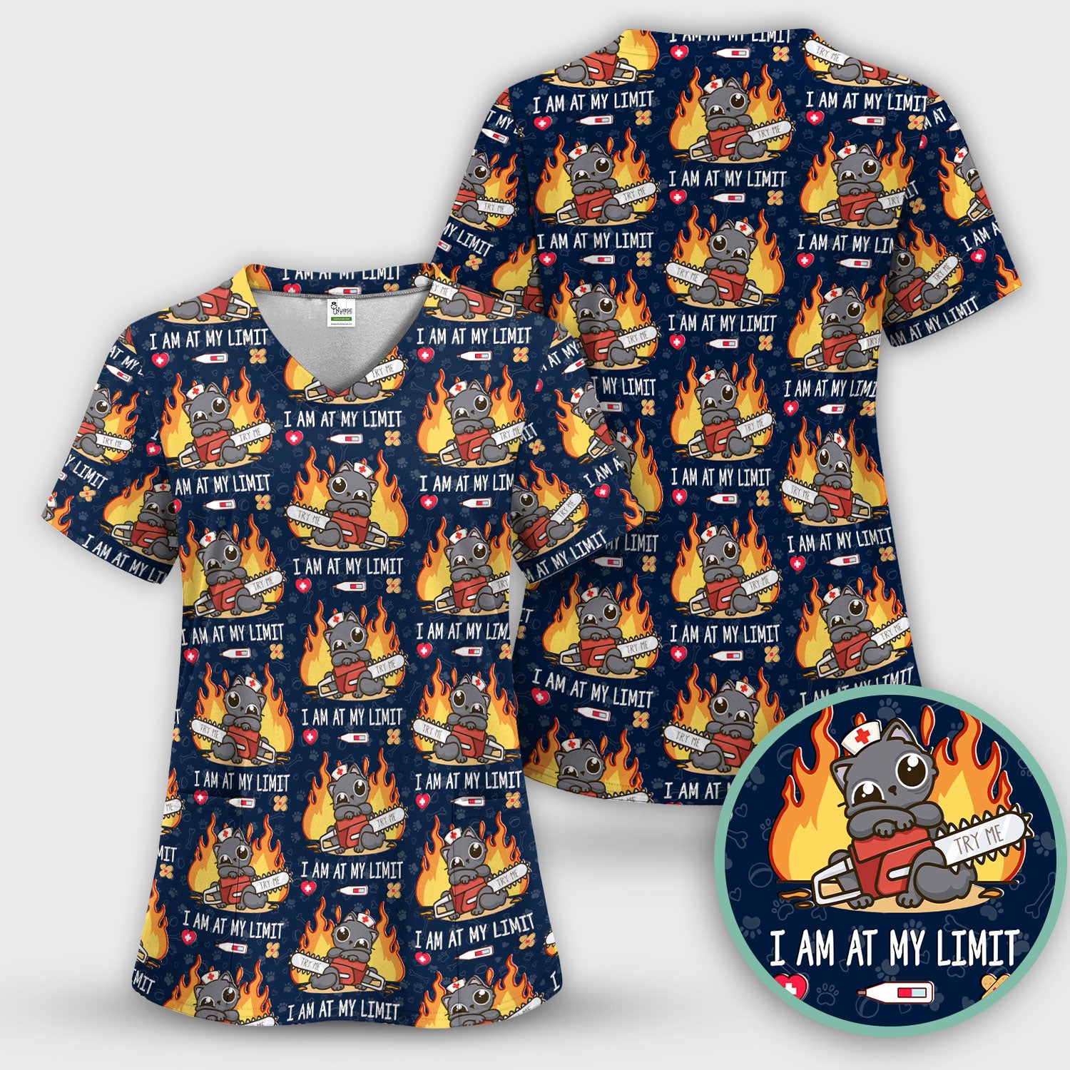 Funny Nurse Cat I Am At My Limit Scrub Top, Comfortable Scrubs for Nurses