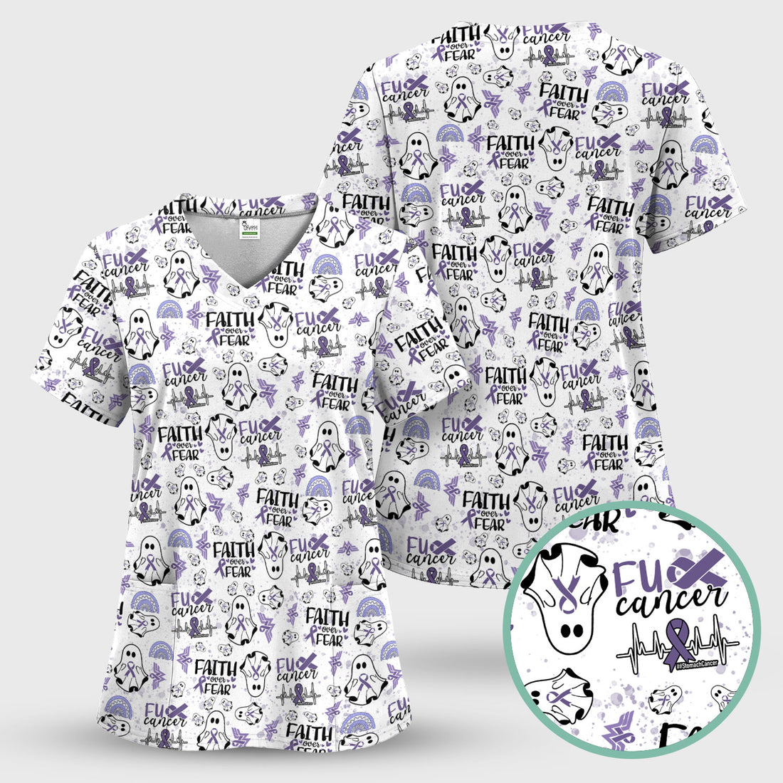 Stomach Cancer Awareness Scrub Top - Periwinkle Blue Ribbon Survivor Shirt - November Warrior Medical Uniform Gift for Women