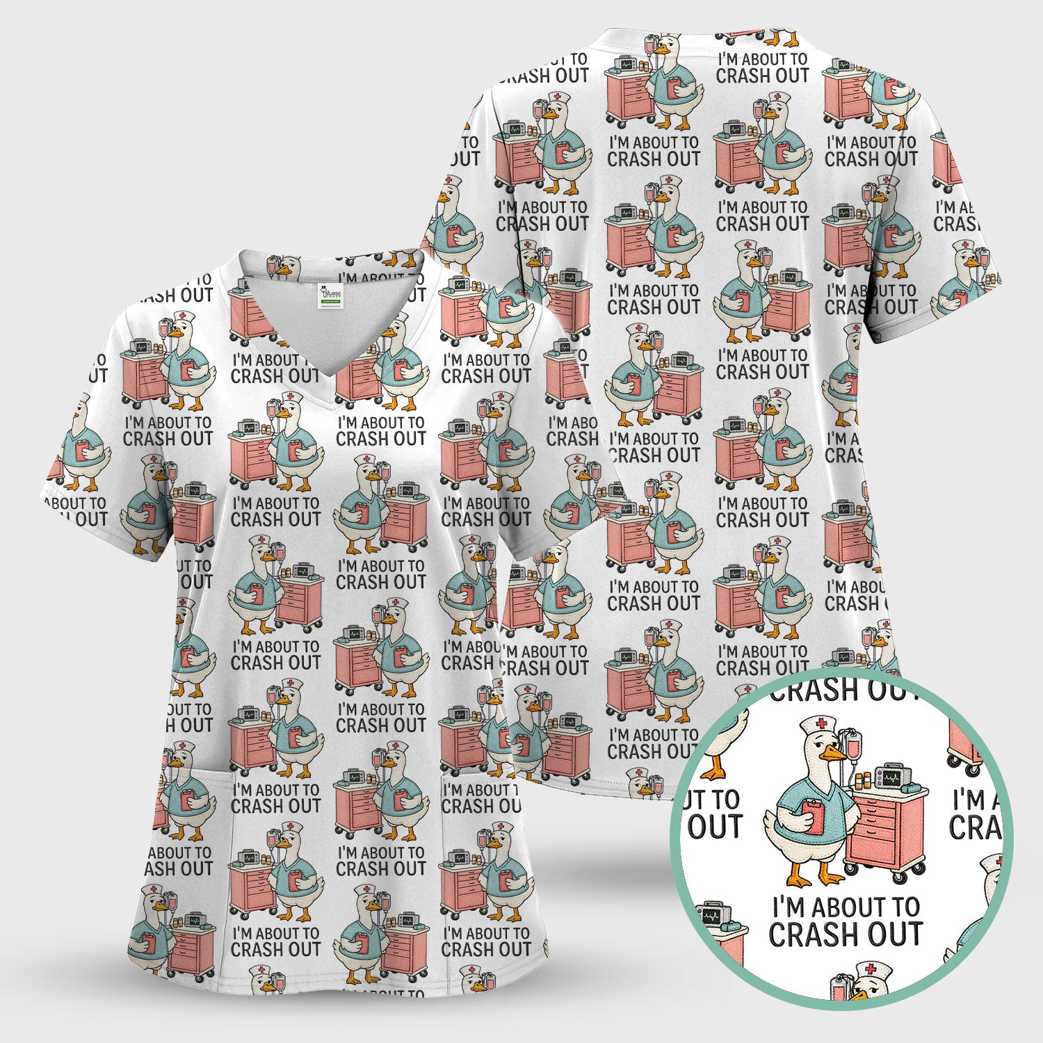 Funny Nurse Goose Crash Out Pattern Scrub Set, Nurse Uniform Scrubs Set