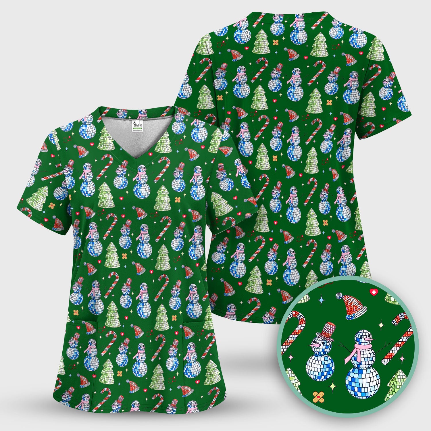 Funny Christmas Snowman Scrub Top for Women - Breathable Fabrics Med Uniform - Comfortable Scrubs for Nurses - Xmas Gift for Her