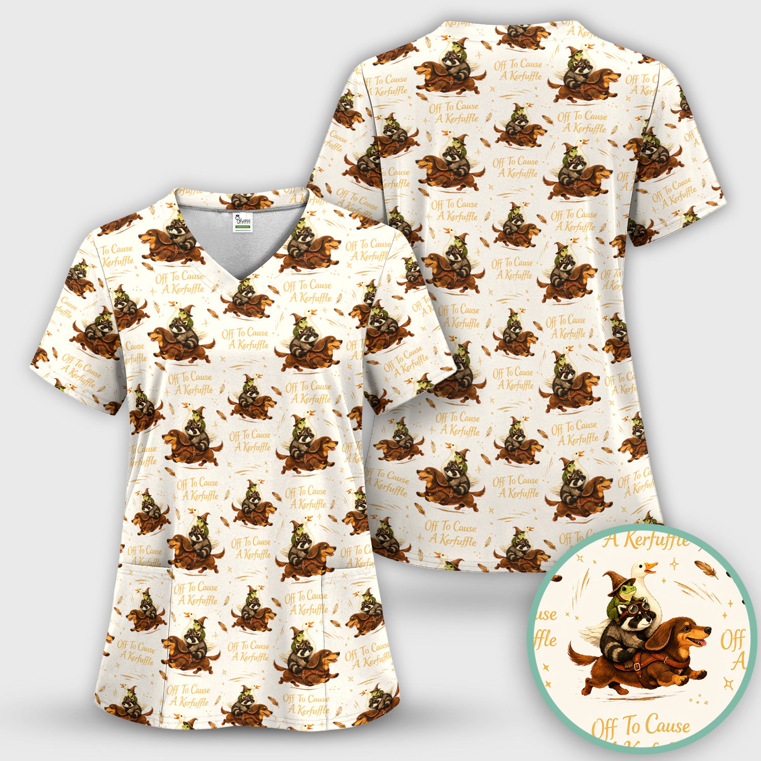 Funny Halloween Off To Cause A Kerfuffle Pattern Scrub Top, Comfortable Scrubs for Nurses