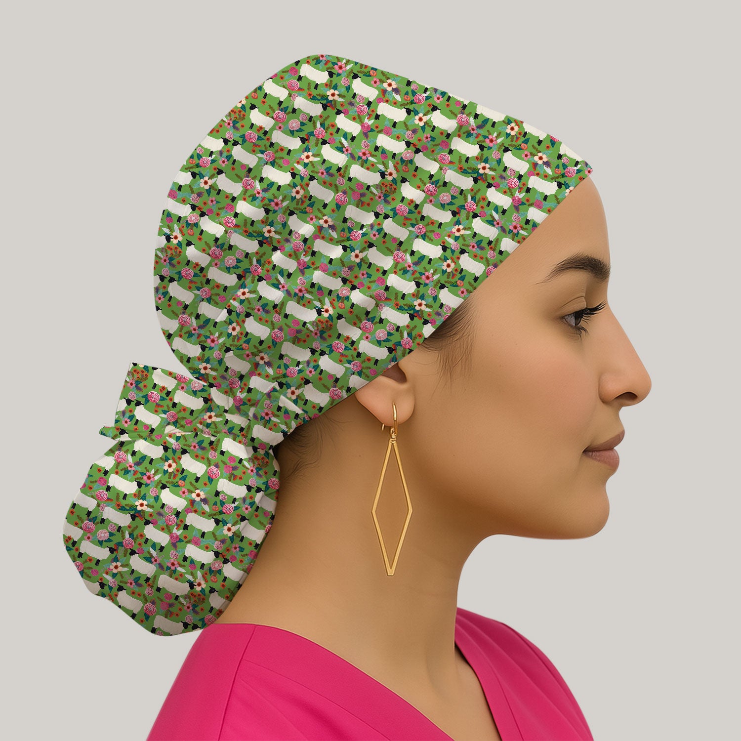 Cute Sheep Floral Meadow Pattern Cap, Surgical Caps for Doctors