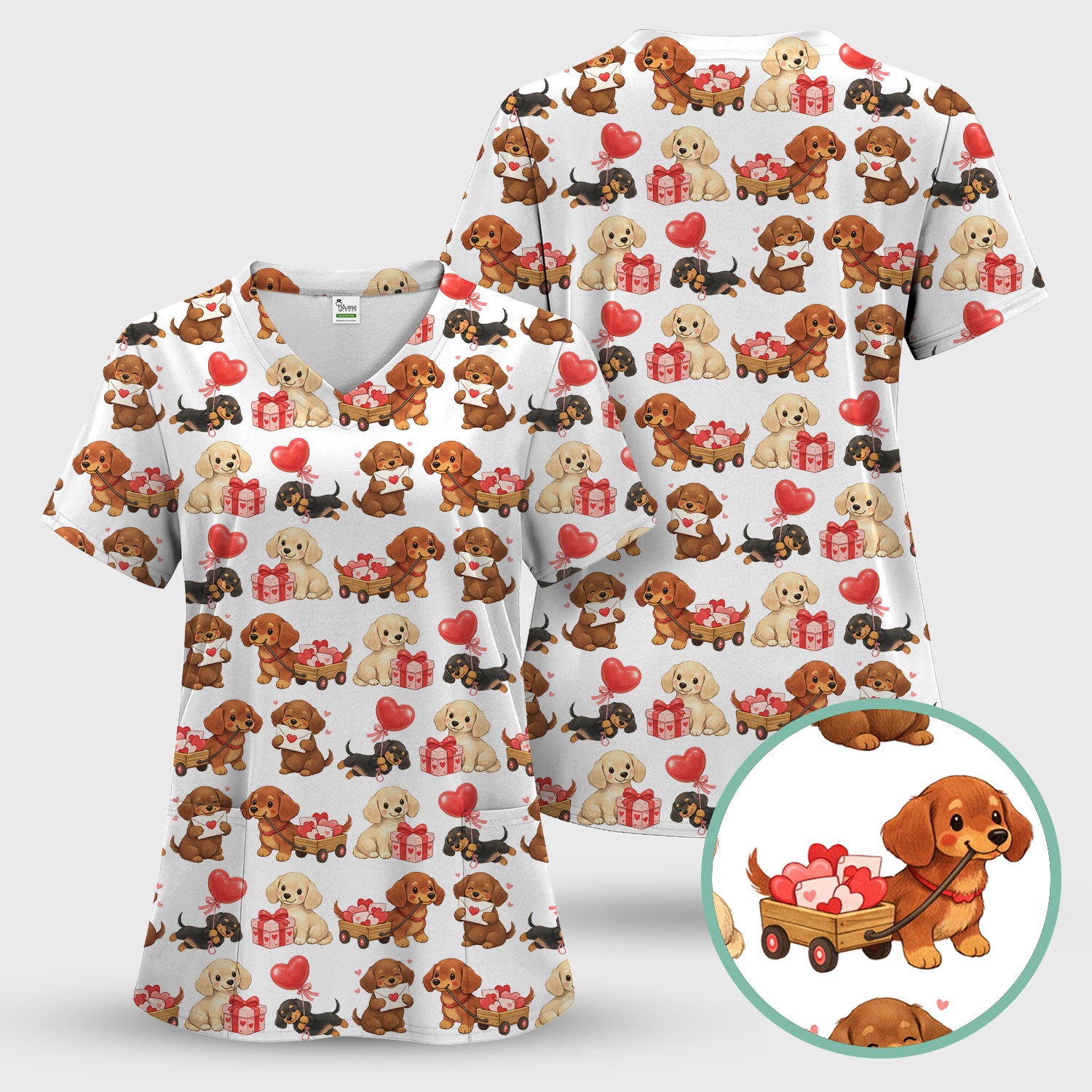 Cute Dachshund Nurse Scrub Set For Nurses, Wiener Dog Pattern Nurse Shirt, Breathable Fabrics Nursing Uniform