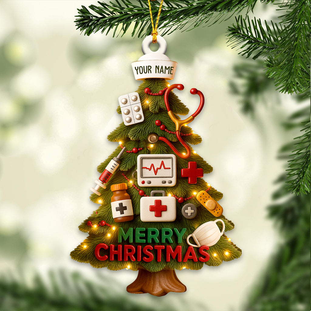 Personalized Nurse Christmas Tree Ornament – Custom Name Medical Holiday Decor for Healthcare Workers