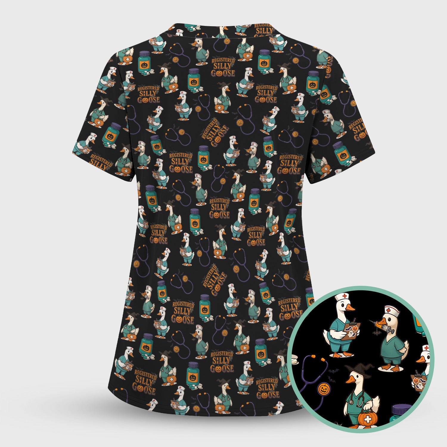 Personalized Funny Nurse Scrub - Medical Shirt with Silly Goose Pattern - Gift for RN LPN CNA