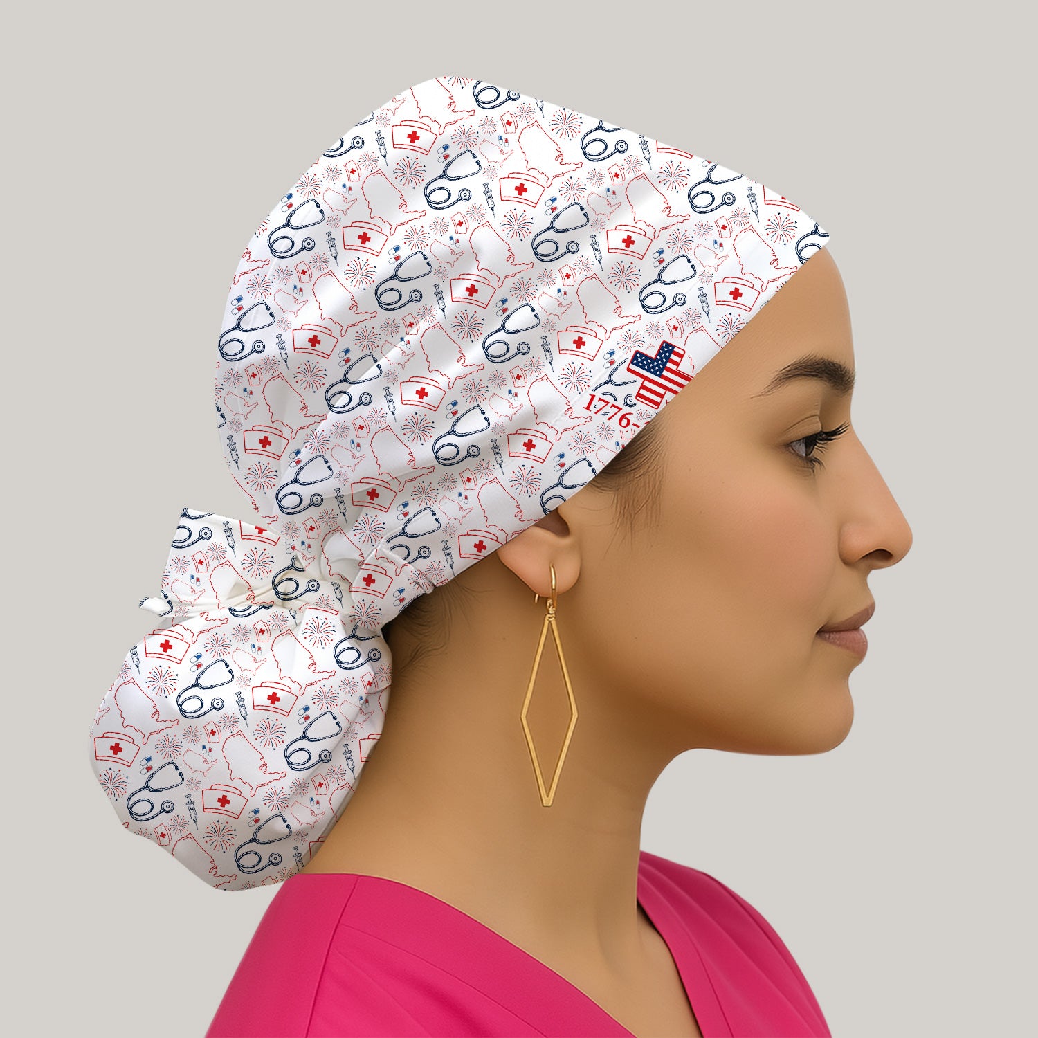 Patriotic Nurse Stethoscope Flag Pattern Scrub Cap, Surgical Caps for Doctors