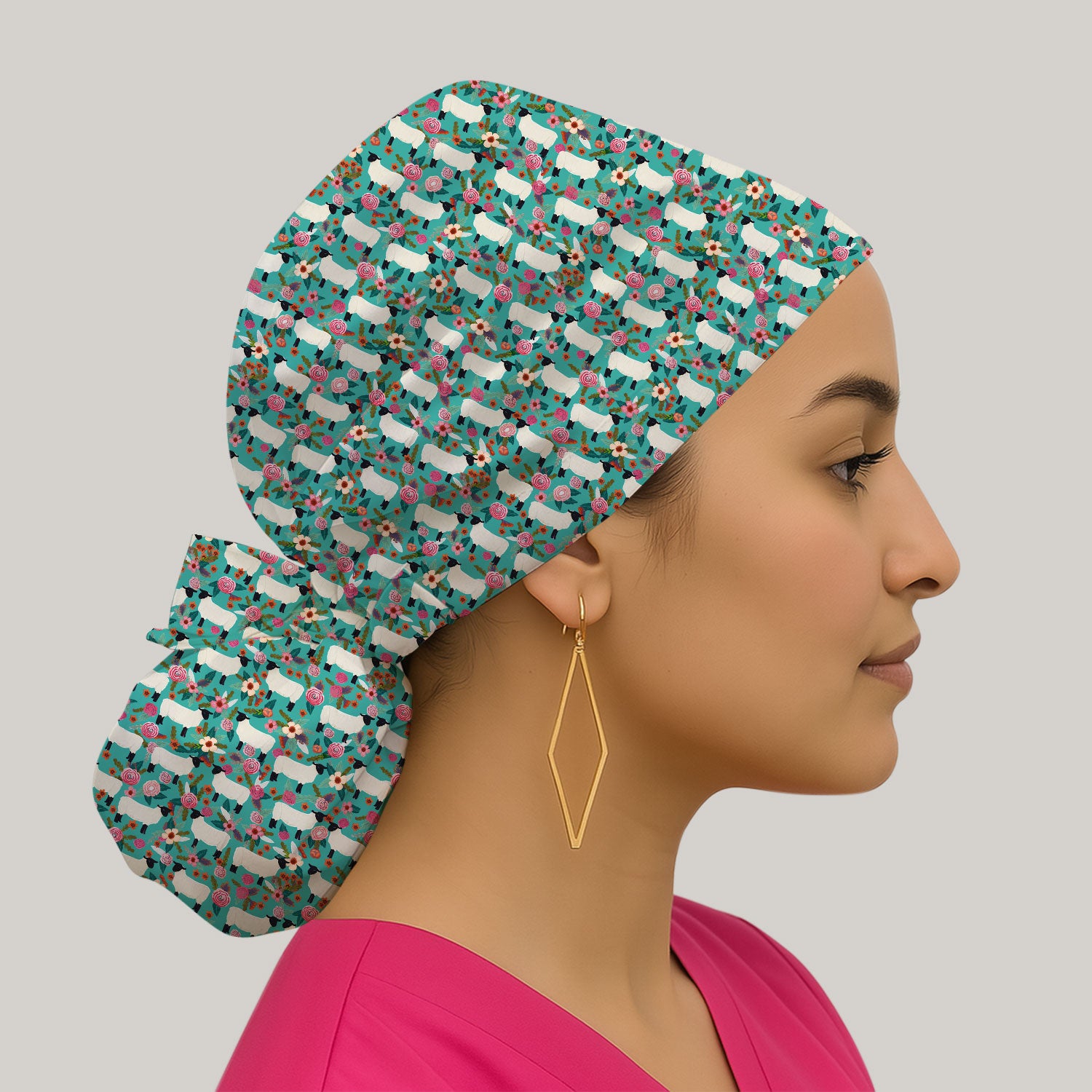 Cute Sheep Floral Meadow Pattern Cap, Surgical Caps for Doctors