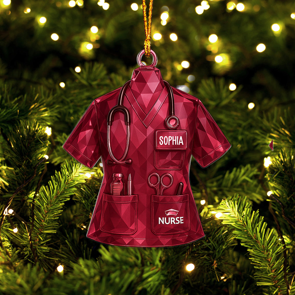 Personalized Nurse Scrub Ornament – Custom Name Medical Christmas Uniform Decor – Holiday Gift For Nursing