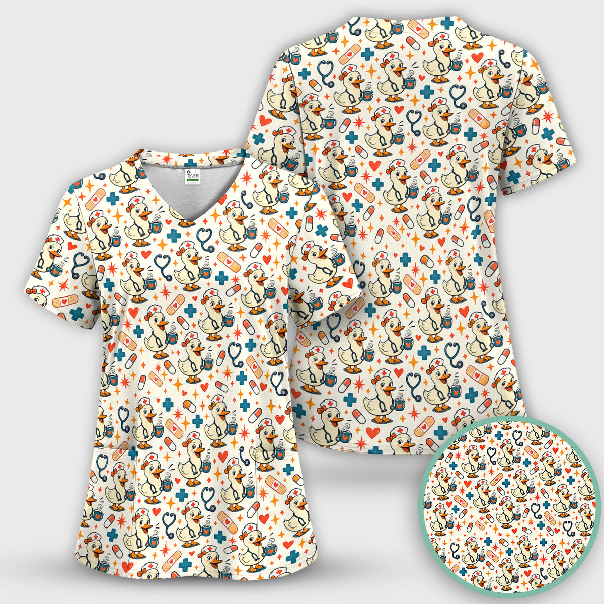 Cute Nurse Duck With Coffee Scrub Top, Comfortable Scrubs for Nurses