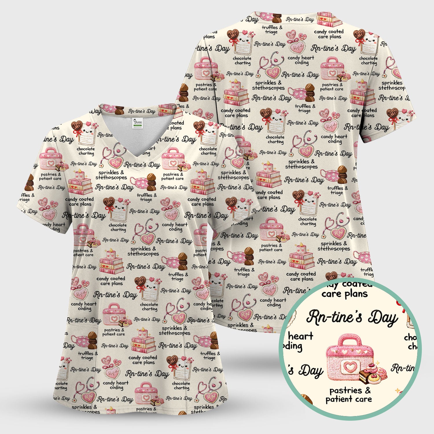 RN Sweets Valentine Stethoscope Scrub Top, Breathable Fabrics Nursing Uniform