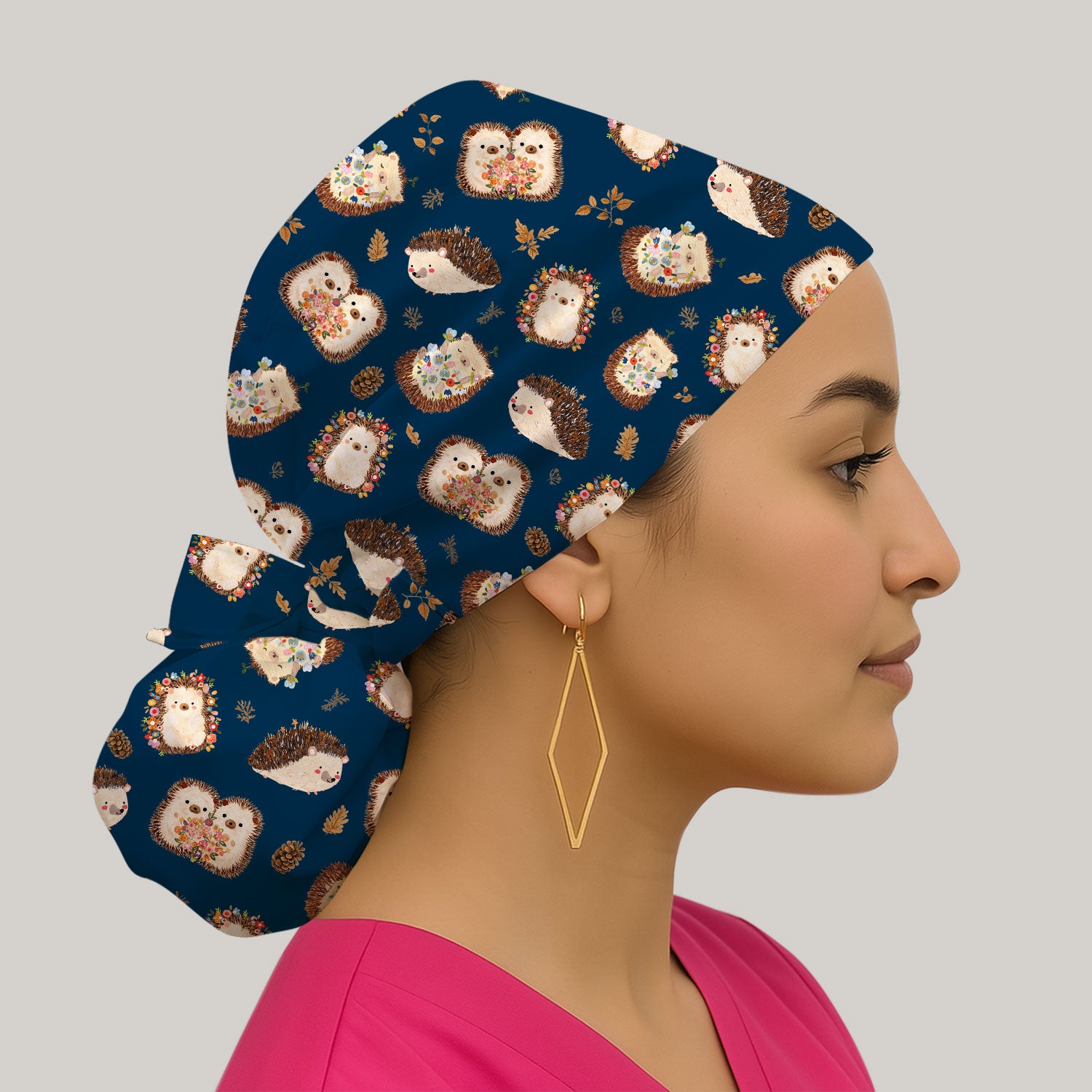 Cute Hedgehog Floral Scrub Cap, Surgical Caps for Doctors