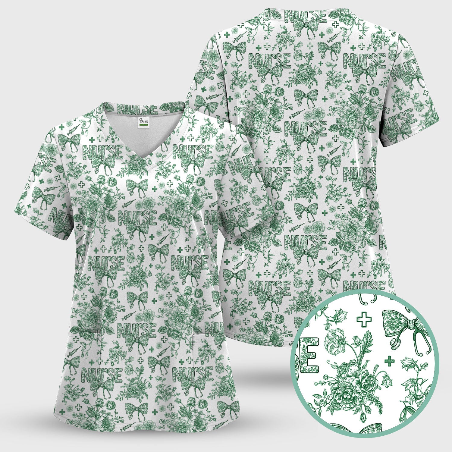 Toile de Jouy Nurse Scrub Set - Elegant Floral Pattern Scrubs for Women - Stylish Flower Medical Scrubs Gift for Healthcare Workers