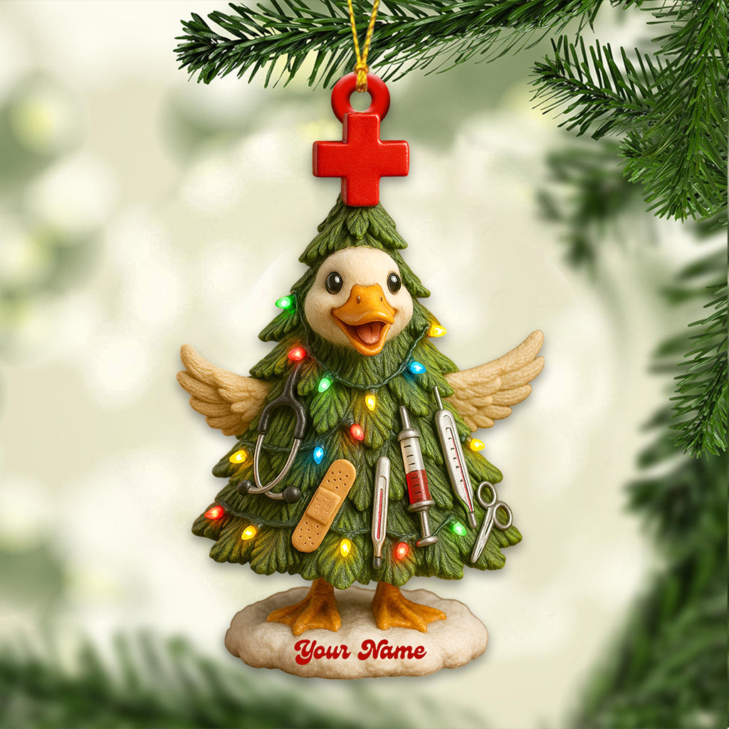 Duck Nurse Christmas Ornament – Custom Name Medical Tree Decor for Healthcare Workers & Funny Xmas Gift for Nursing