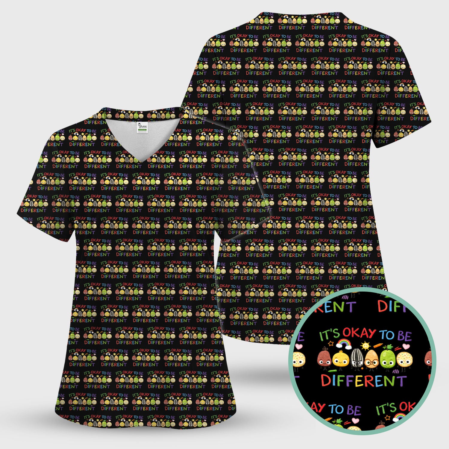 Autism Awareness Nurse Scrub Top, It’s Okay To Be Different Pattern Nurses Shirt, Comfortable Uniform Scrubs For Nursing