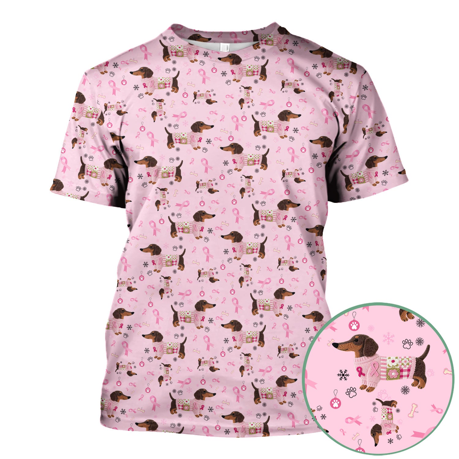 Pink Dachshund Breast Cancer Awareness Scrub Top - Puppy Dog Ribbon Nurse Shirt - Wiener Support Fight Cancer Medical Uniform Gift