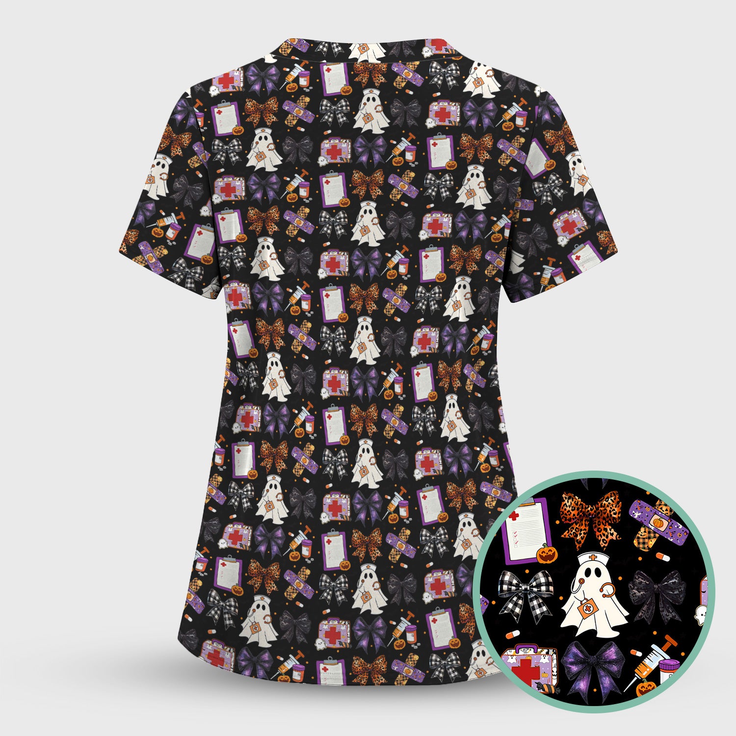 Cute Halloween Shirt for Nurses - Spooky Ghost Pumpkin & Medical Icons Graphic Tee - Gift for RN LPN CNA