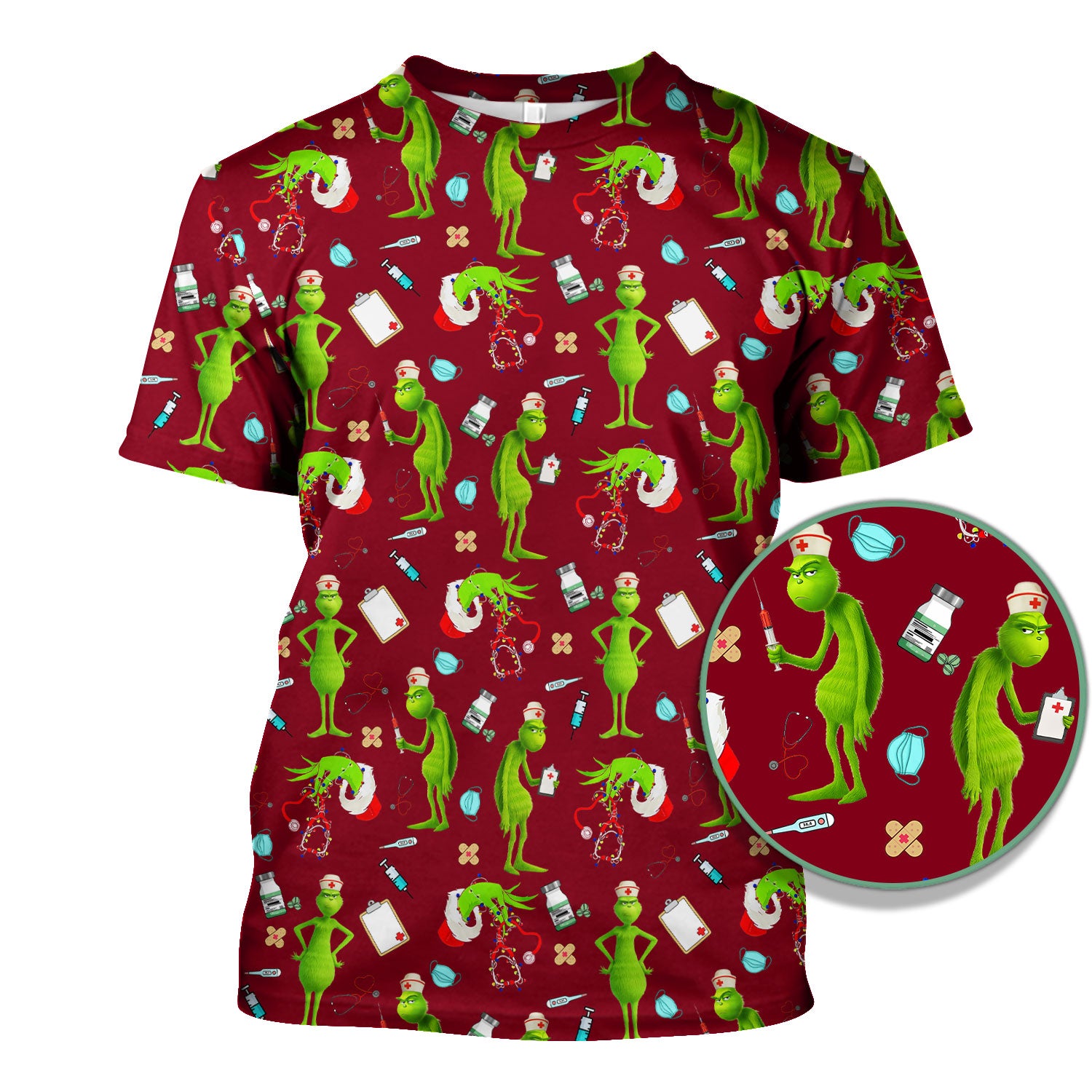 Custom Grinch Nurse Scrub Top - Funny Christmas Scrub Shirt Multi Color - Cute Holiday Nursing Workwear with Pockets