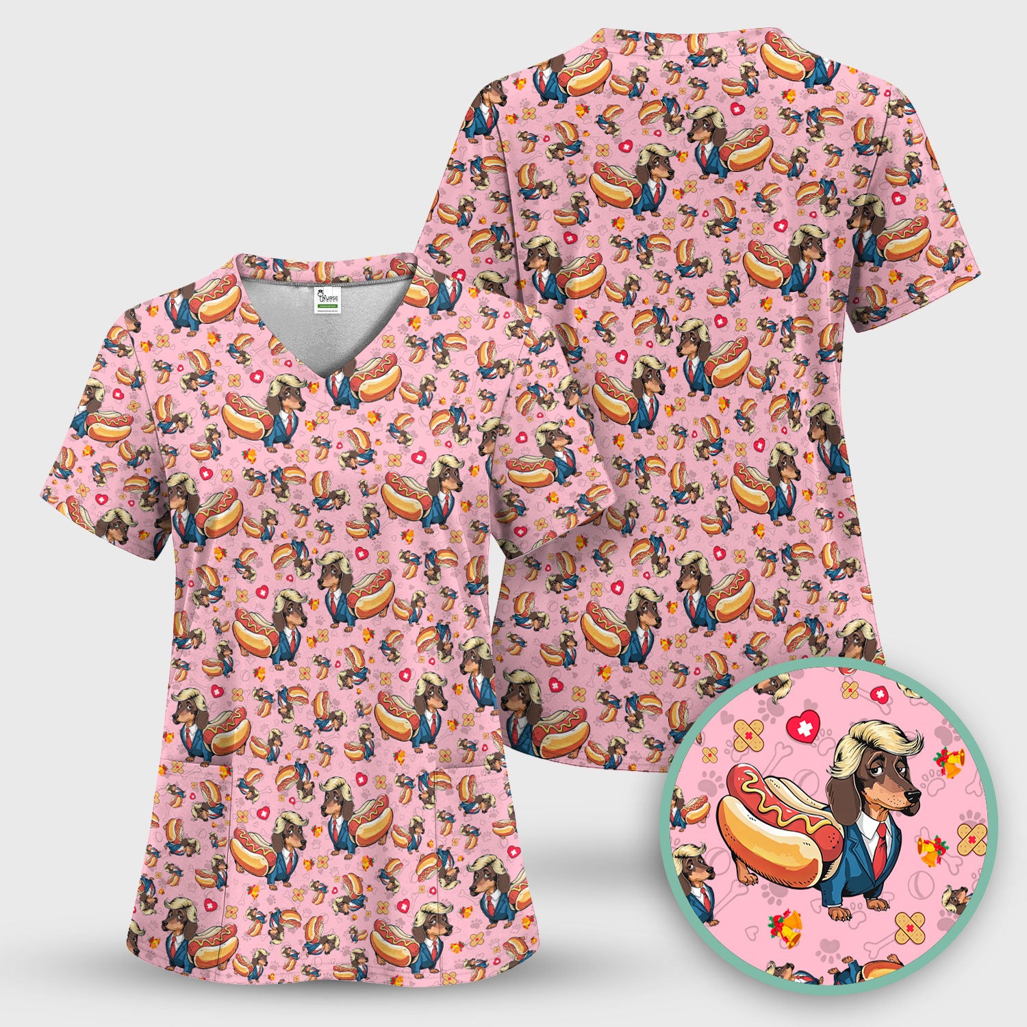 They're Eating The Dogs - Funny Dachshund Hot Dog Scrub Top - Hilarious Medical Uniform