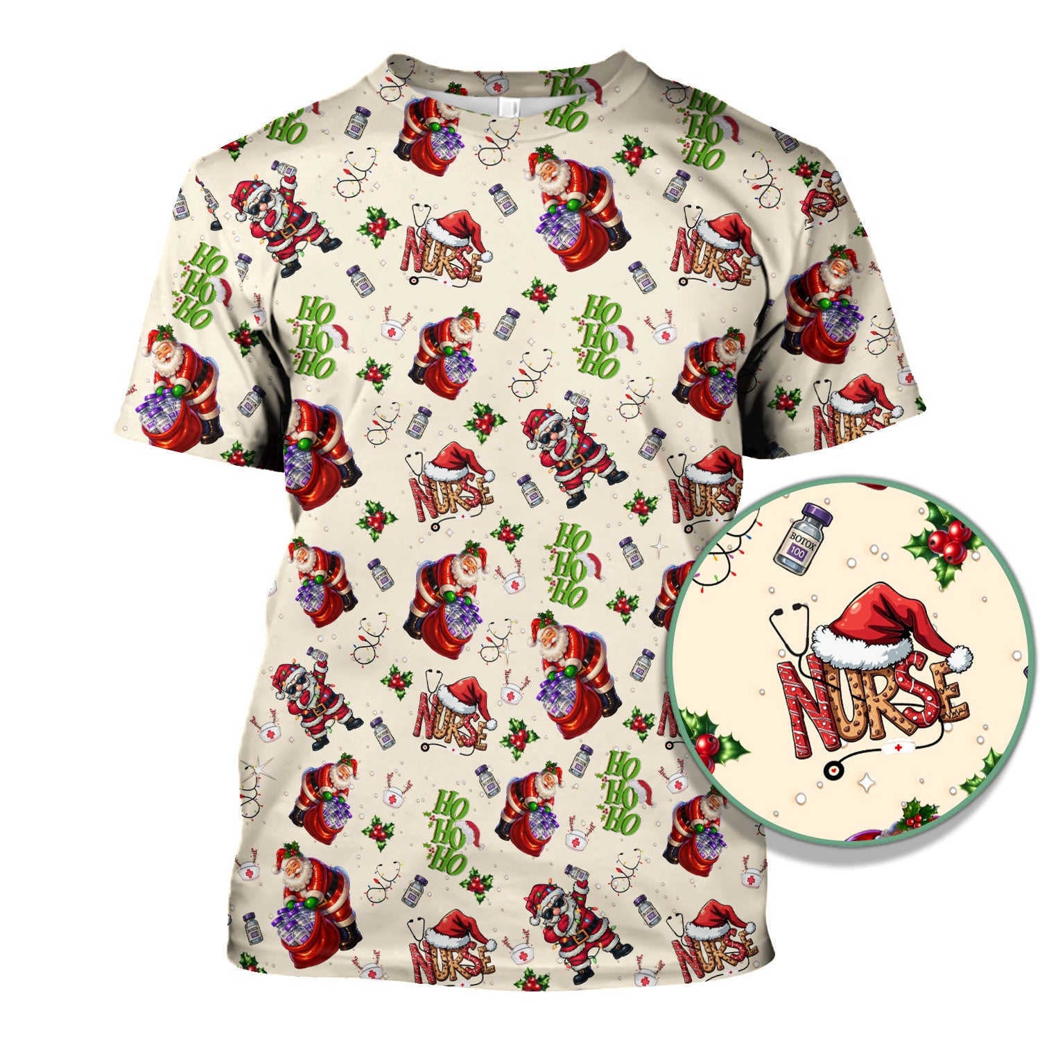 Christmas Nurse Scrub Top Multi Color - Funny Santa Claus Scrub Shirt for Women - Cute Holiday Nursing Work Shirt with Pockets