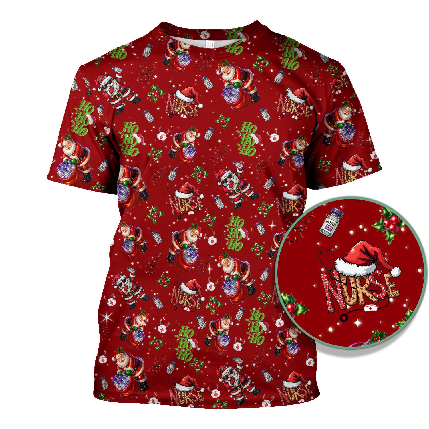 Christmas Nurse Scrub Top Multi Color - Funny Santa Claus Scrub Shirt for Women - Cute Holiday Nursing Work Shirt with Pockets