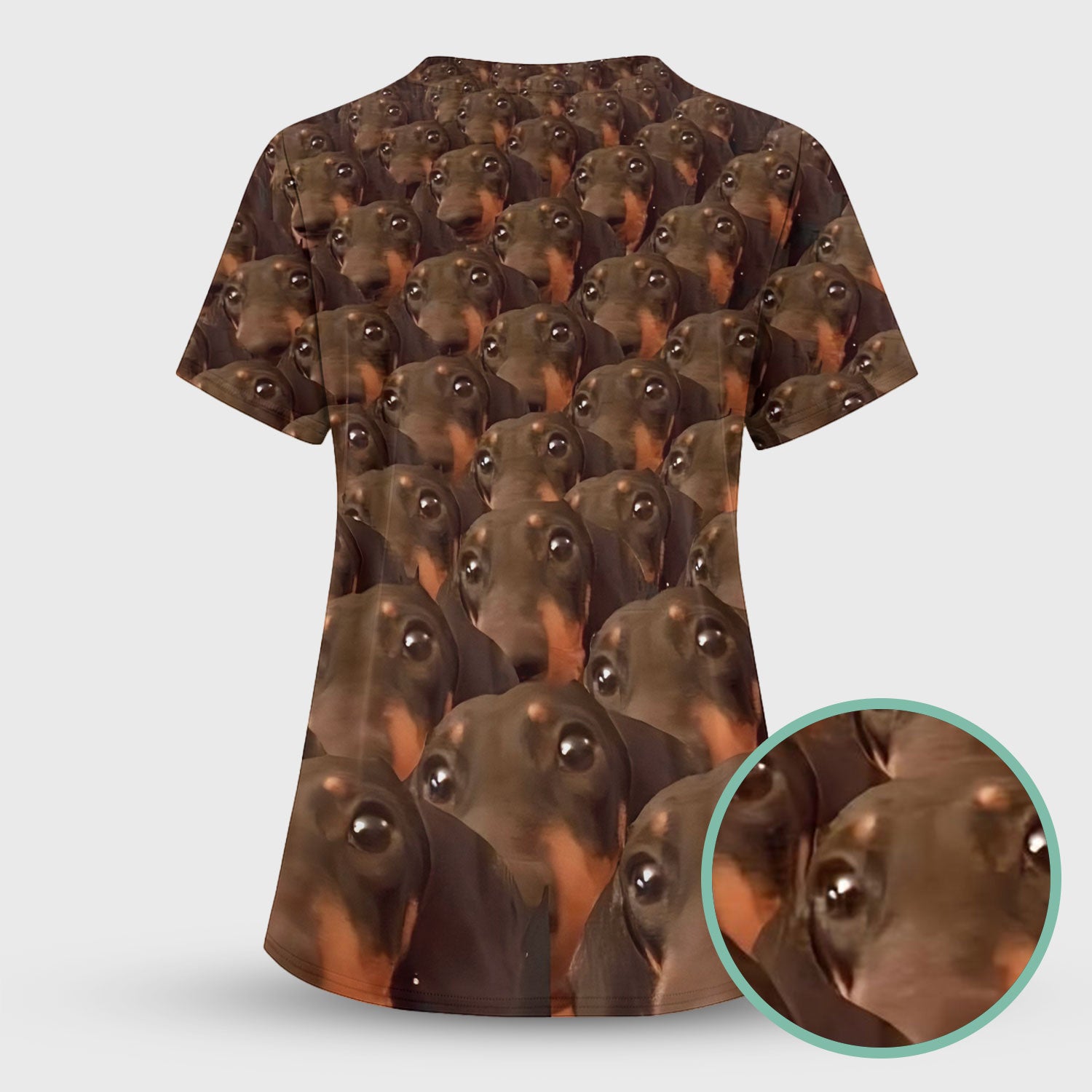 Funny Dachshund Scrub Shirt - Dog Face Print Scrub Top for Women Men - Cute Animal Scrubs Gift for Nurse, CNA, RN, Doctor