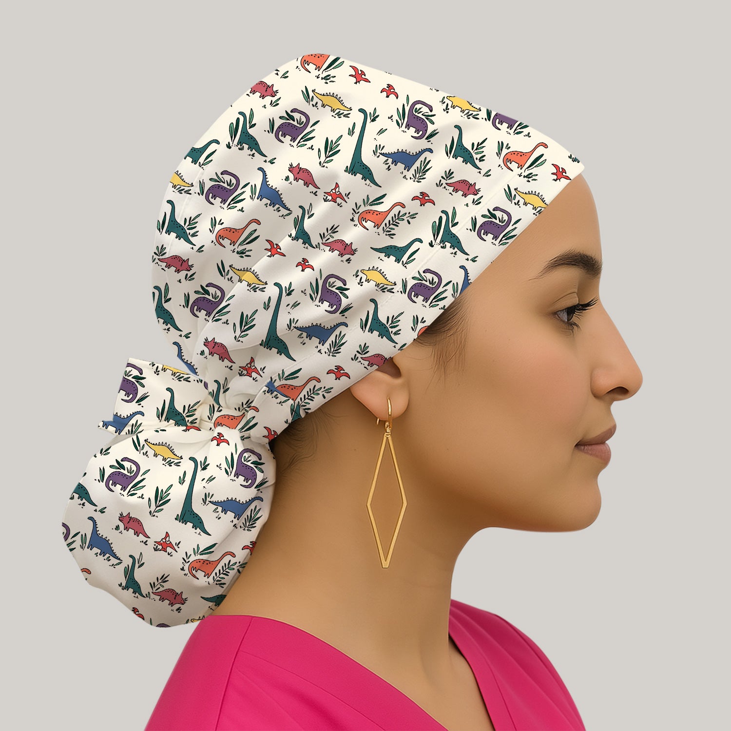 Cute Dinosaur Leafy Garden Pattern Scrub Cap, Surgical Caps for Doctors