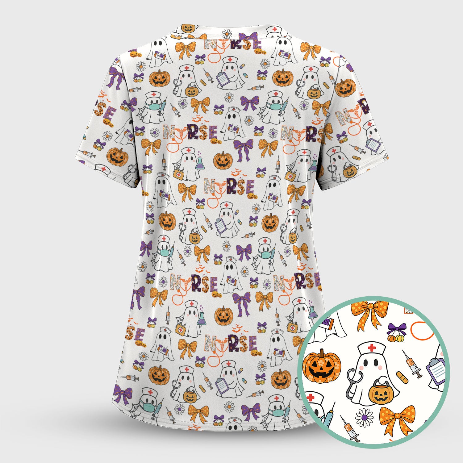 Halloween Nurse Shirt for Women - Cute Ghost Pumpkin Medical Graphic Tee - Gift for RN LPN CNA
