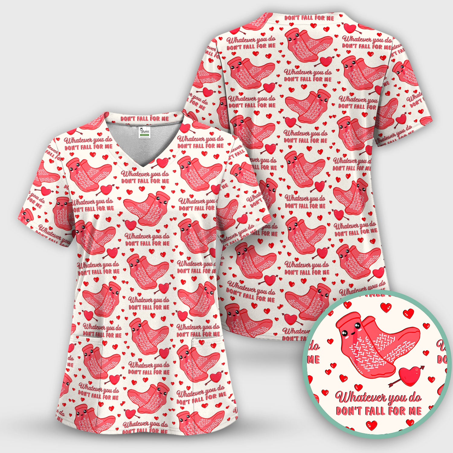 Valentine Funny Love Quote Scrub Set, Scrub Pants and V Neck Top