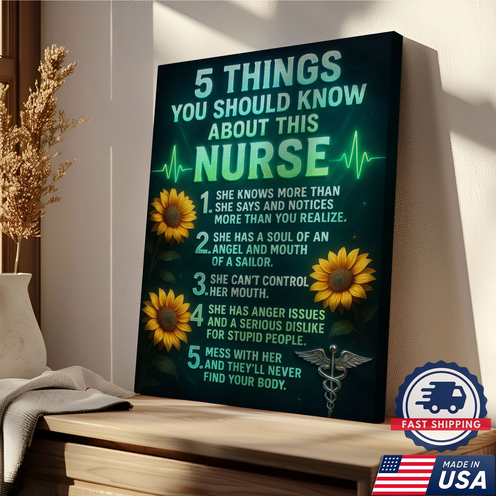 Nurse Canvas Wall Art, 5 Things You Should Know About This Nurse, Funny Gift for RN LPN CNA