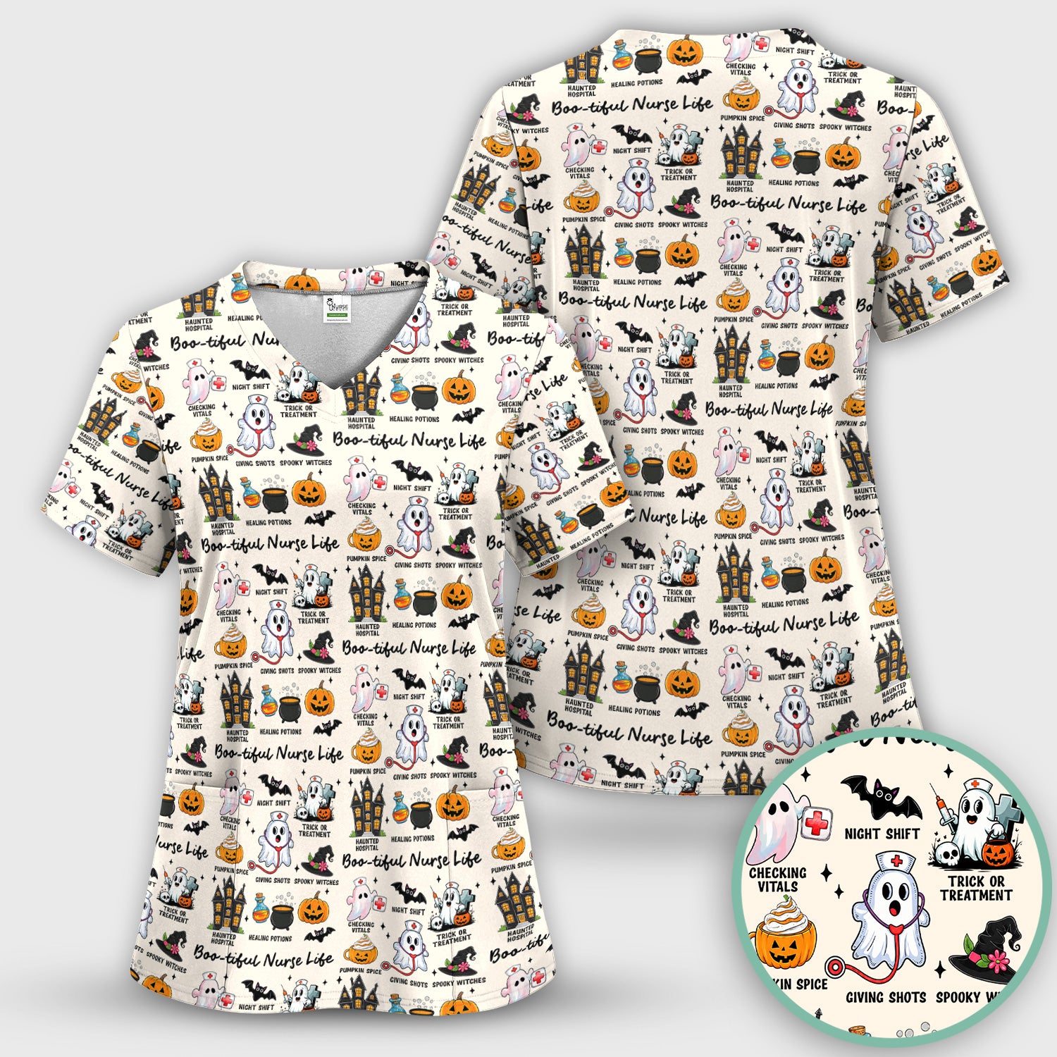 Spooky Halloween Boo-tiful Nurse Life Scrub Top, Comfortable Scrubs for Nurses