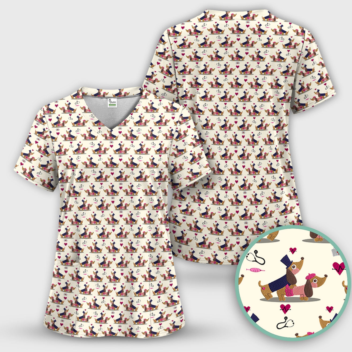 Valentine Dachshund Couple Scrub Set - Funny Nursing Gift for Women