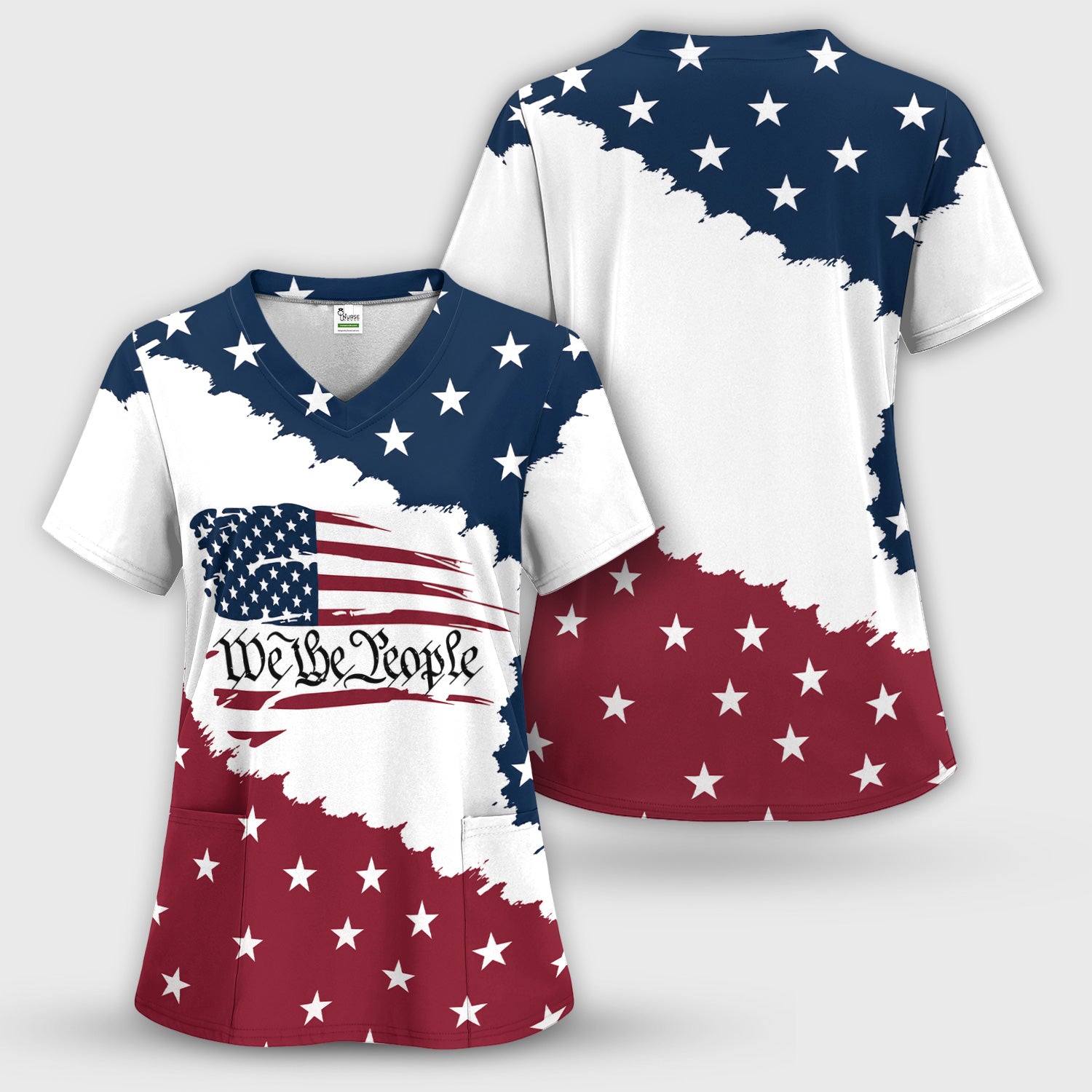 We Be People Flag Pattern Scrub Top, Comfortable Scrubs for Nurses