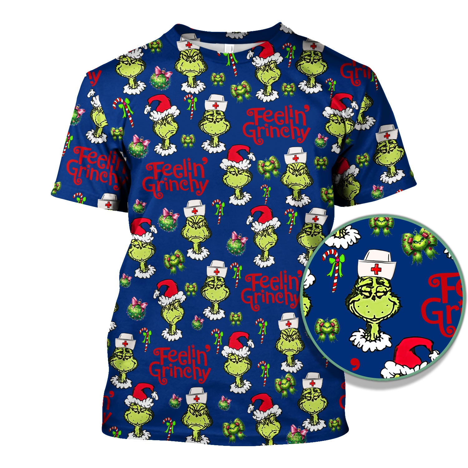 Grinch Nurse Christmas Scrub - Feelin‰۪ Grinchy Top - Funny Holiday Medical Uniform Gift for RN CNA LPN