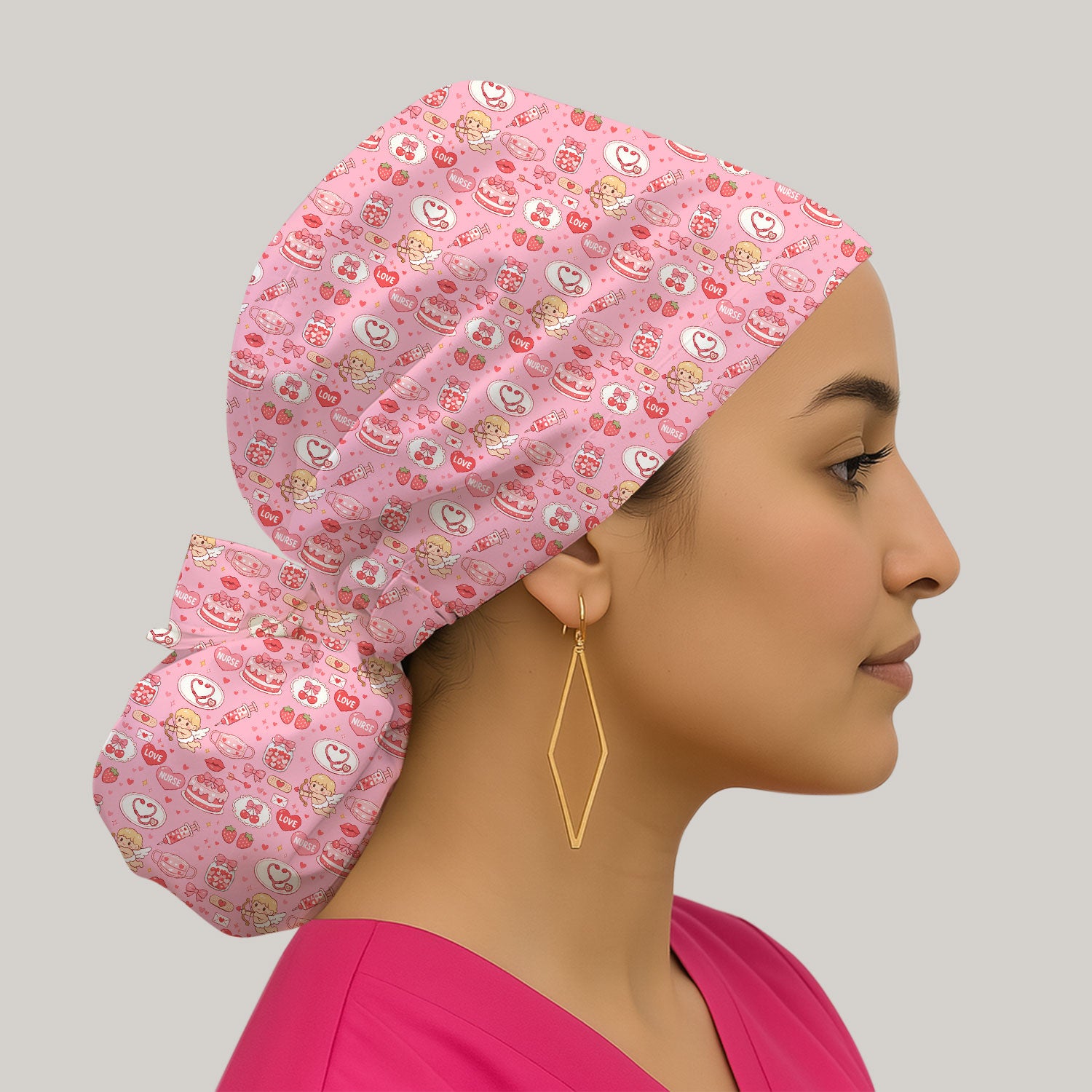 Cupid Nurse Scrub Cap, Cute Love Medical Pattern Hat For Valentine, Breathable Fabrics Nursing Uniform