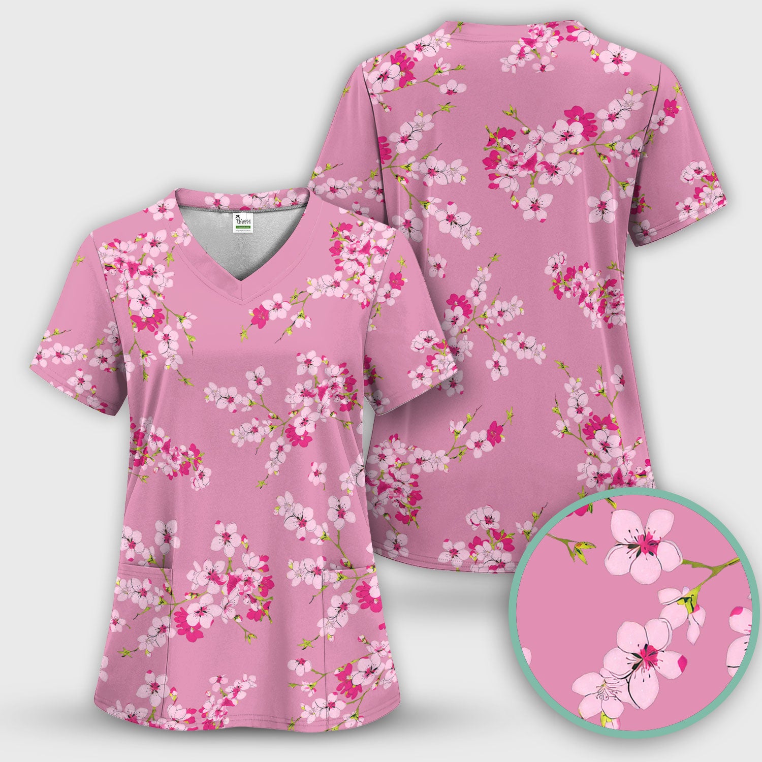 Elegant Cherry Blossom Floral Pattern Srubs, Comfortable Scrubs for Nurses