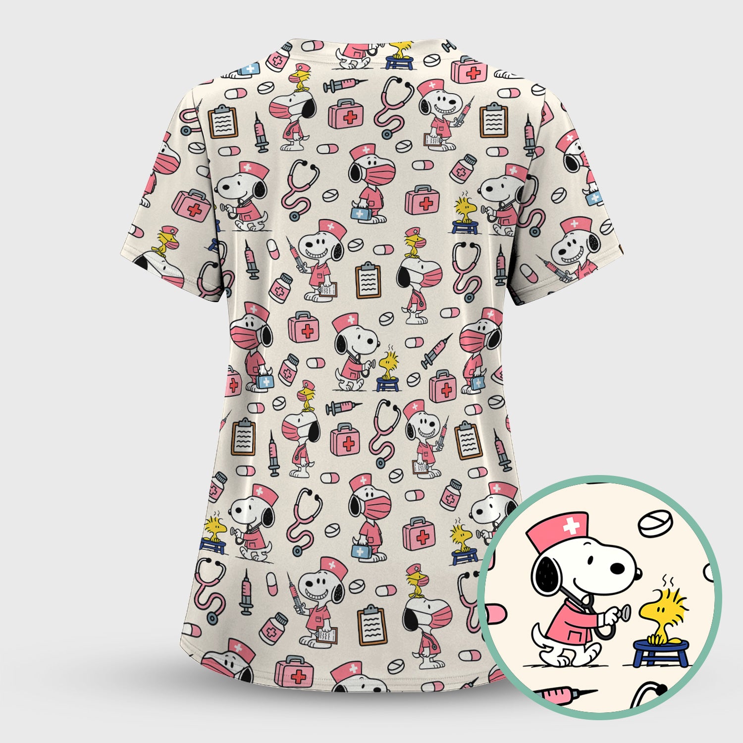 Snoopy Nurse Scrub Top for Women - Custom Medical Scrub Shirt Multi Colors - Cute Cartoon Nursing Work Shirt with Pockets