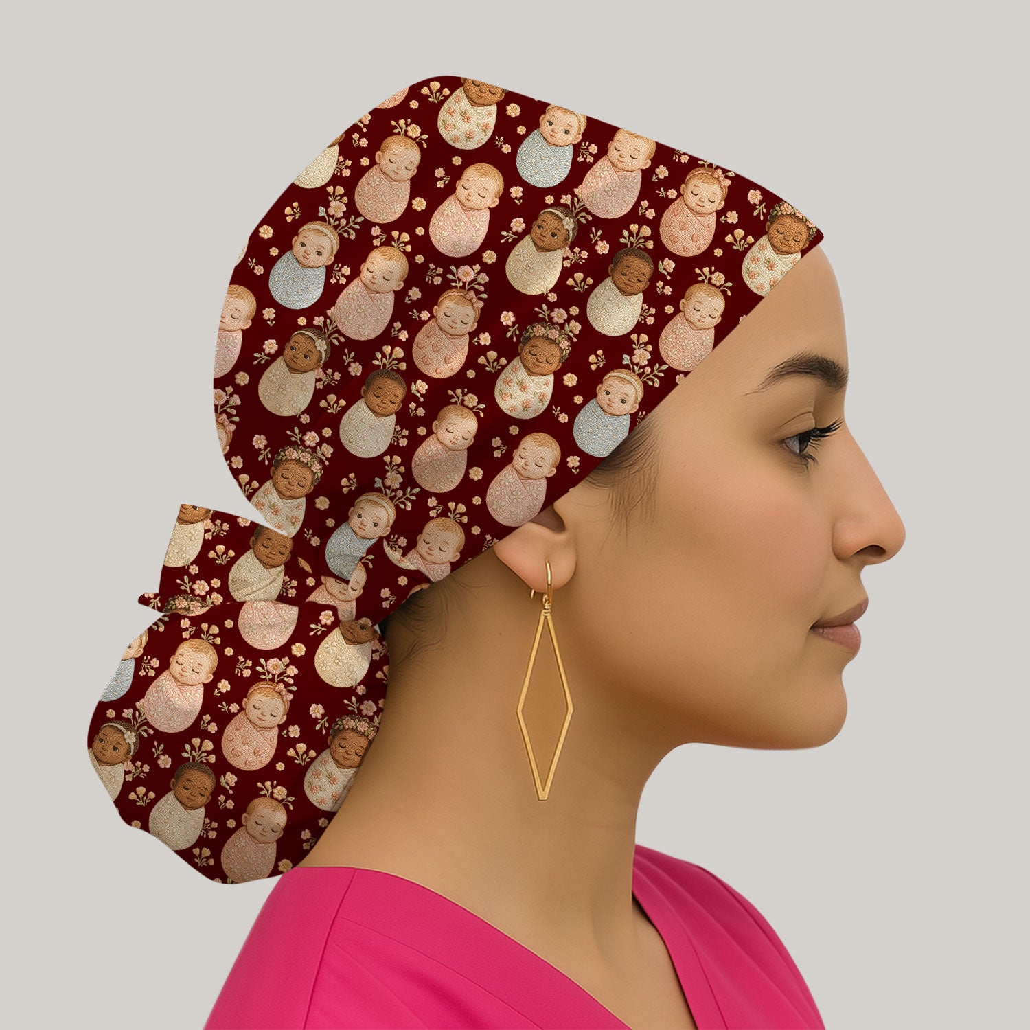 Sweet Newborn Baby Floral Print Scrub Cap, Bouffant Scrub Caps for Women
