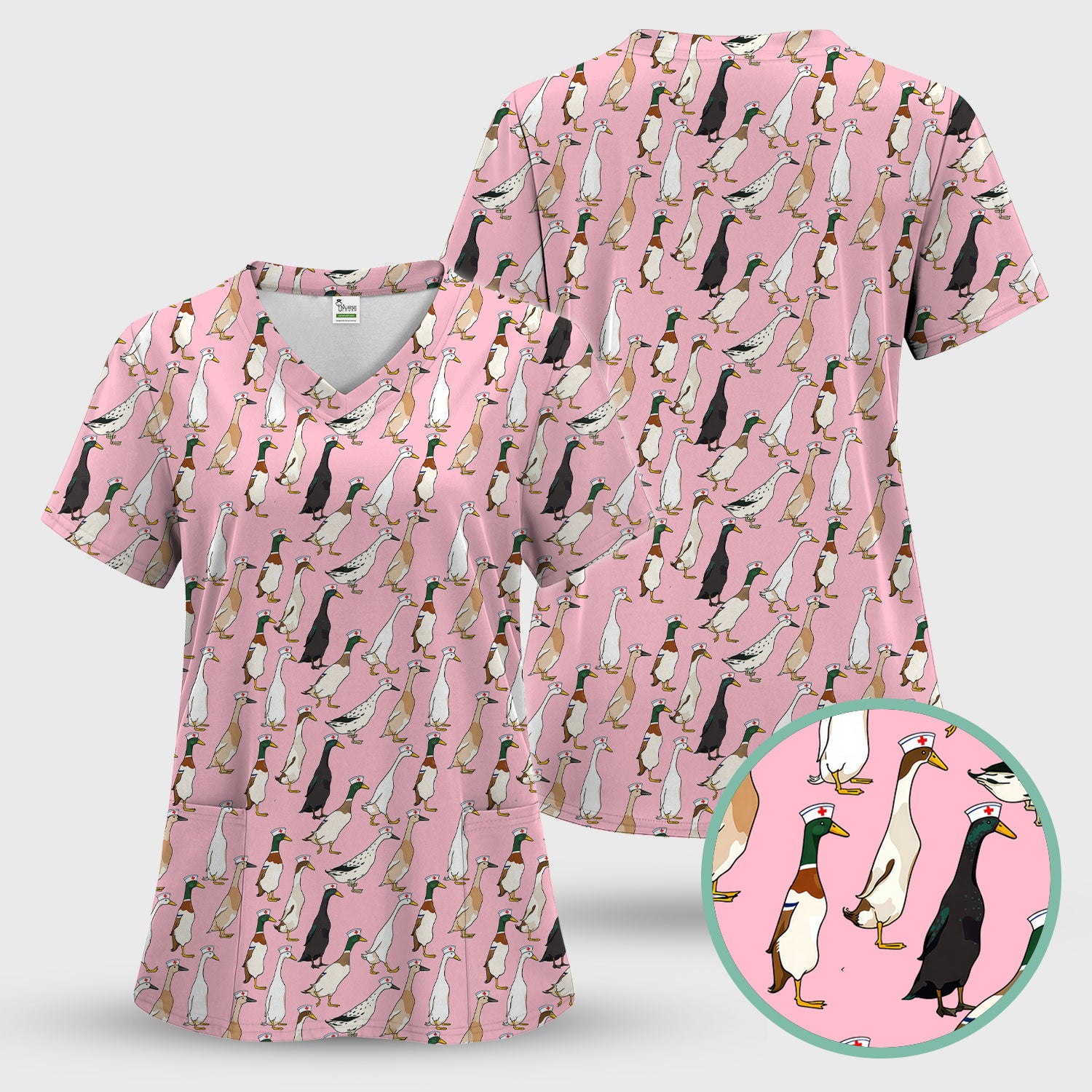Funny Nurse Duck Pattern Scrub Top, Comfortable Scrubs for Nurses