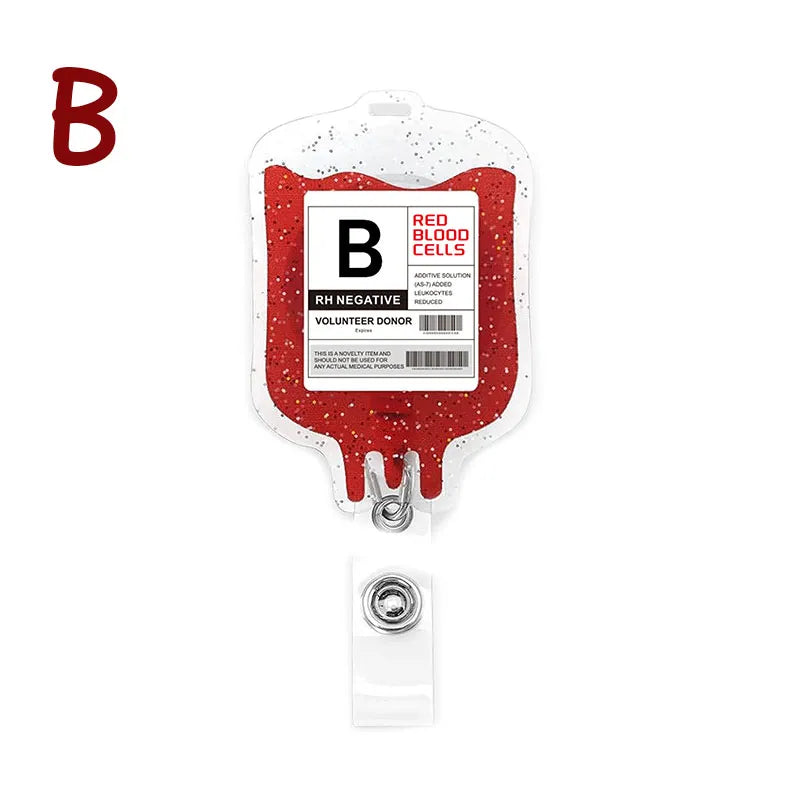 Funny Blood Bag Nurse Badge Reel, Retractable ID Holder for Nurses LPN RN CNA ER, Blood Type A B O AB Designs