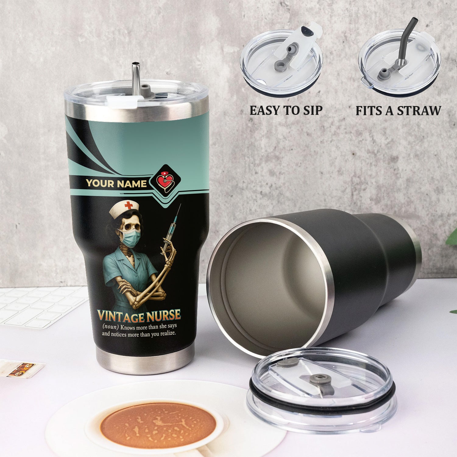 Funny Nurse Tumbler - Custom Skeleton Nurse Design - Gift for Badass Healthcare Workers