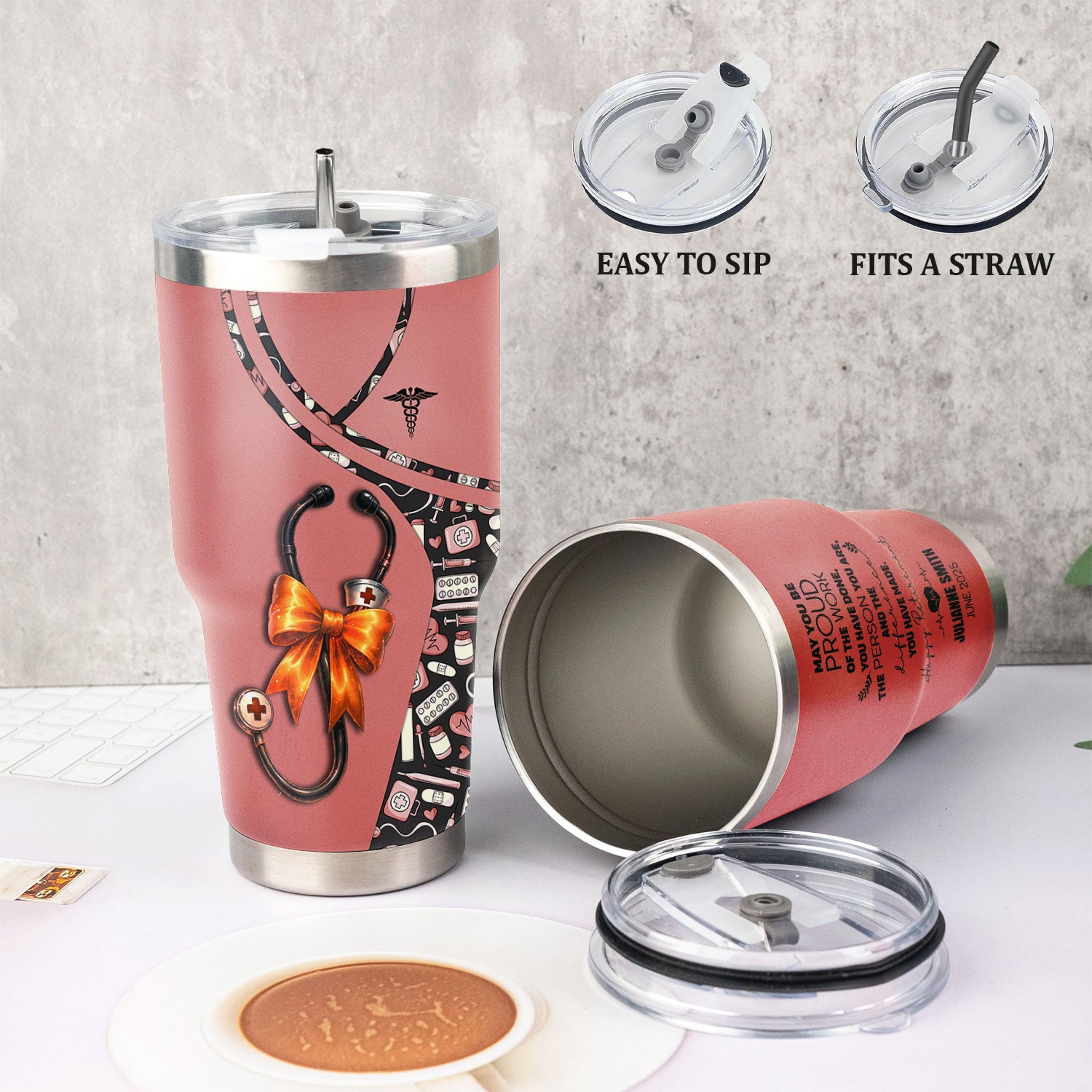 Personalized Retired Nurse Tumbler - Proud of the Work Quote - Gift for RN LPN CNA - Available in Multiple Colors