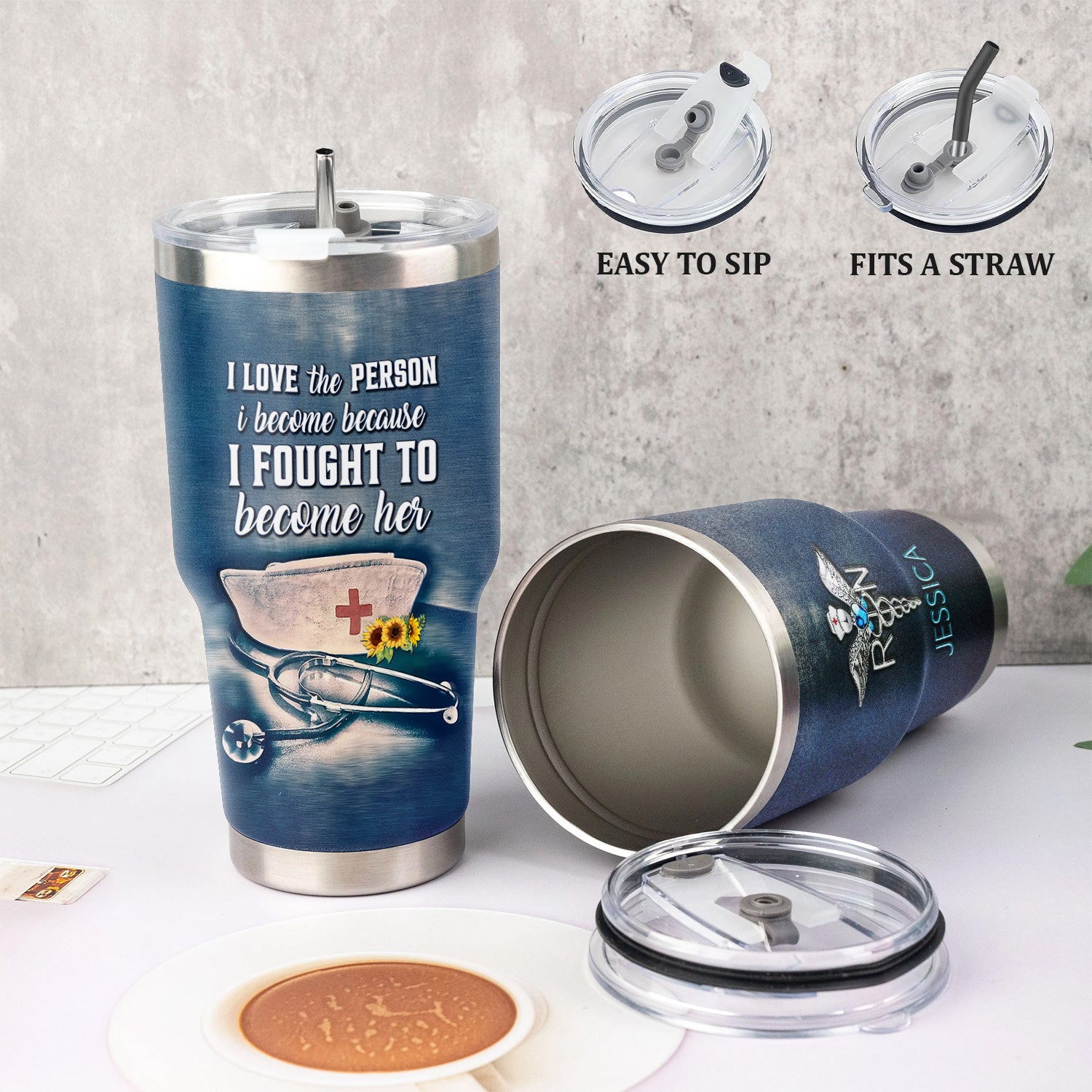 Personalized RN Nurse Tumbler - I Fought To Become Her Quote - Gift for RN CNA LPN Nursing Appreciation
